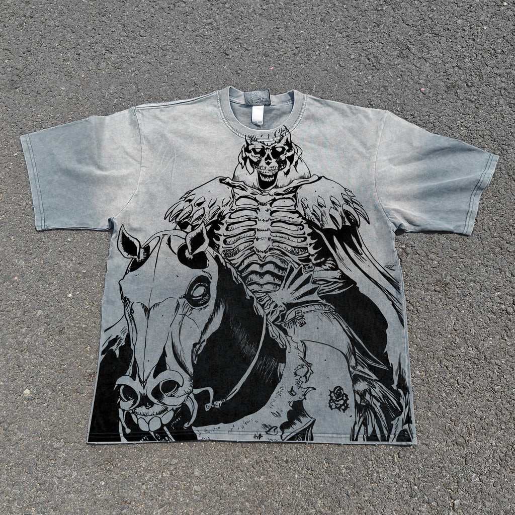 Skull Knight Distressed Heavyweight Cotton Light Washed 300gsm T-Shirt