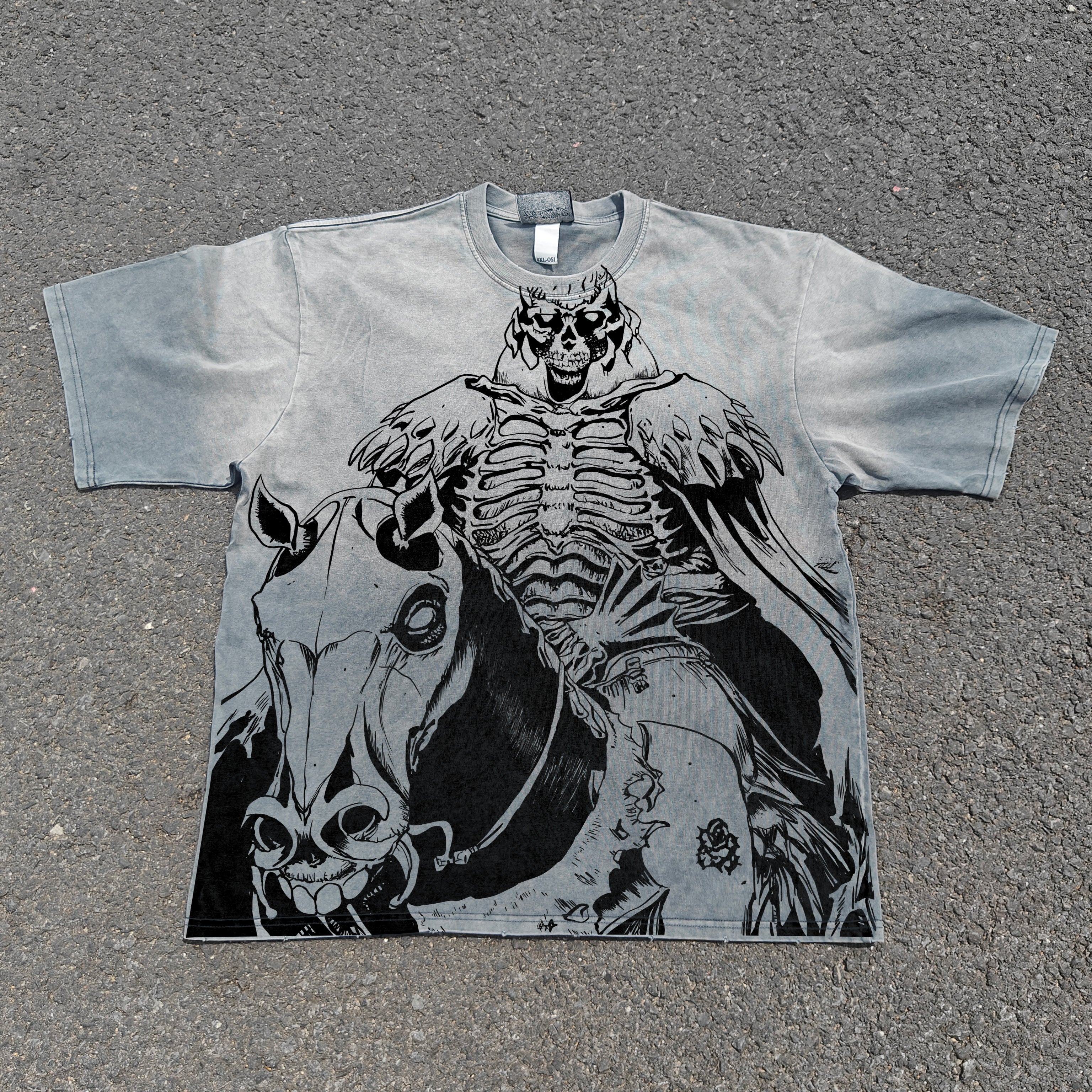 Skull Knight Distressed Heavyweight Cotton Light Washed 300gsm T-Shirt