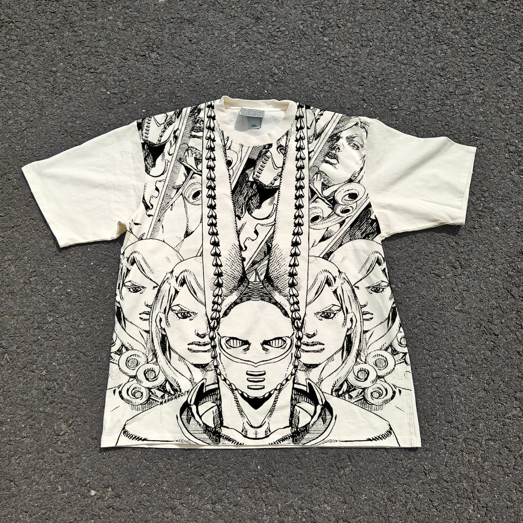 D4C Manga Style Oversized 330gsm Heavyweight Cotton Baige T-Shirt