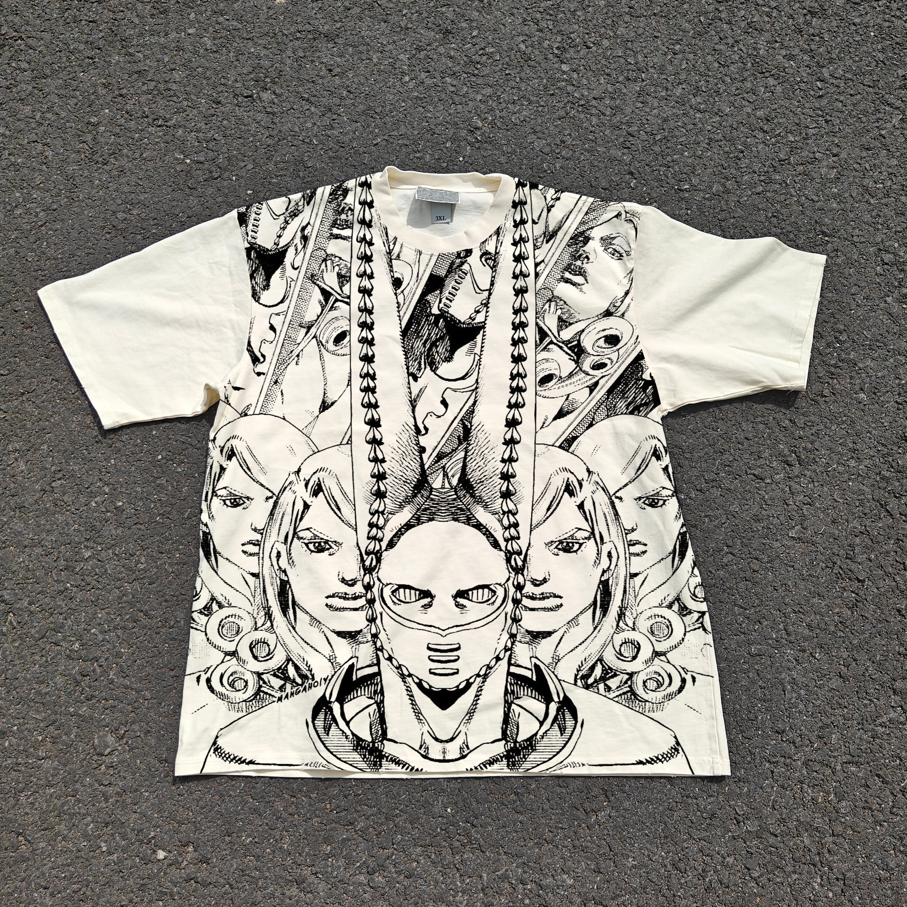 D4C Manga Style Oversized 330gsm Heavyweight Cotton Baige T-Shirt