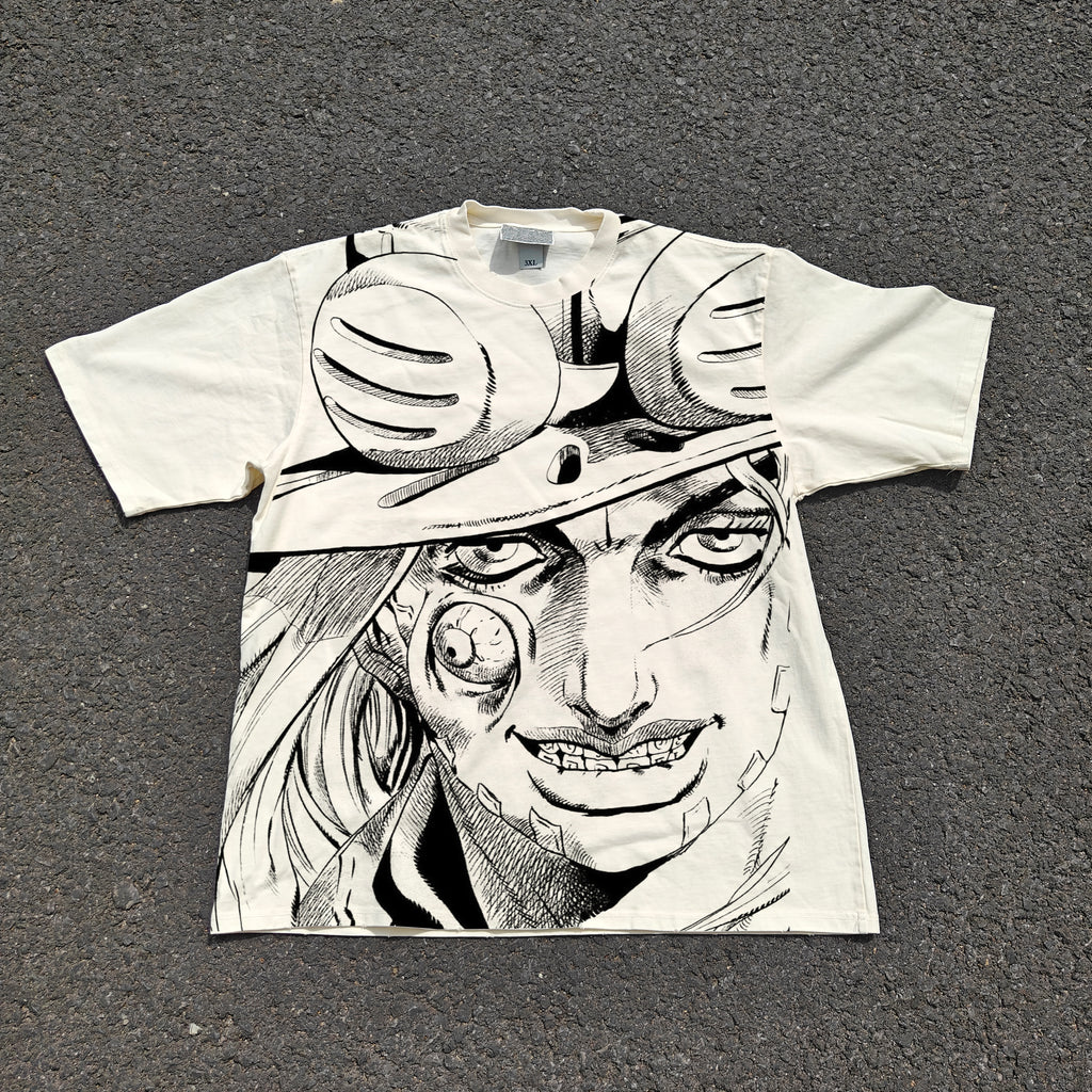 Zeppeli Manga Style Oversized 330gsm Heavyweight Cotton Baige T-Shirt