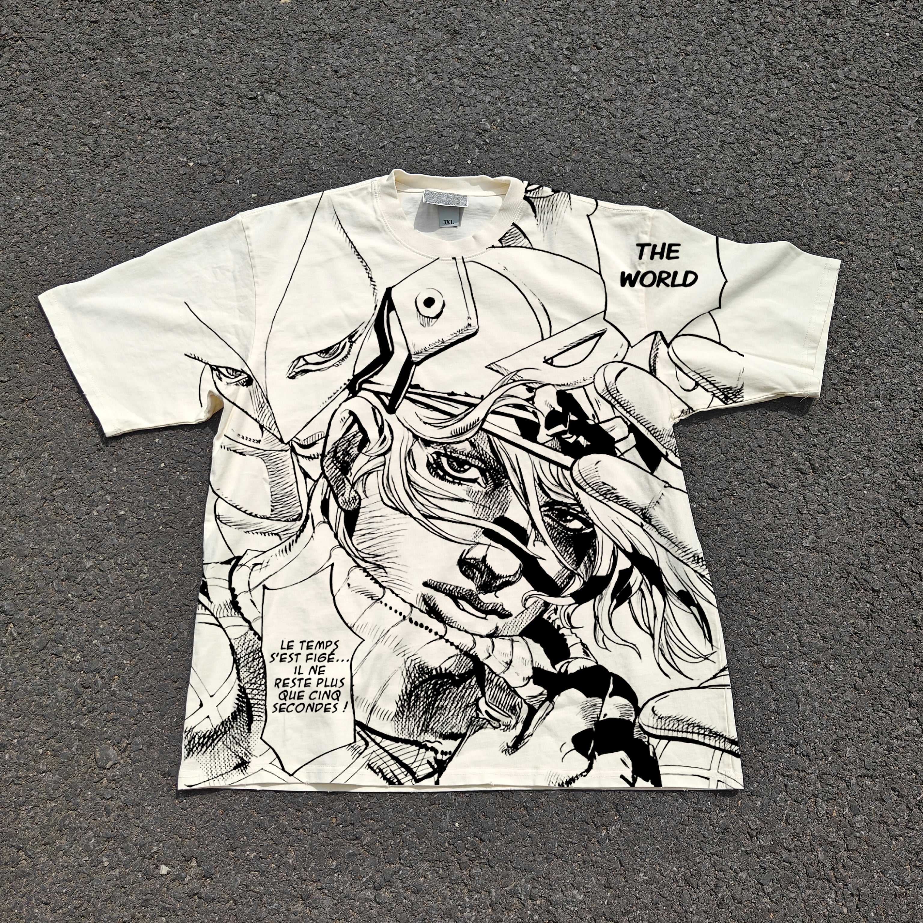 The World Manga Style Oversized 330gsm Heavyweight Cotton Baige T-Shirt