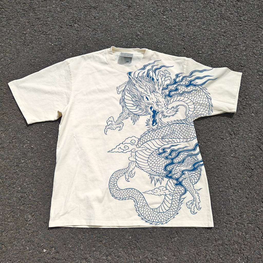 Dragon Themed Oversized 330gsm Heavyweight Cotton Baige T-Shirt