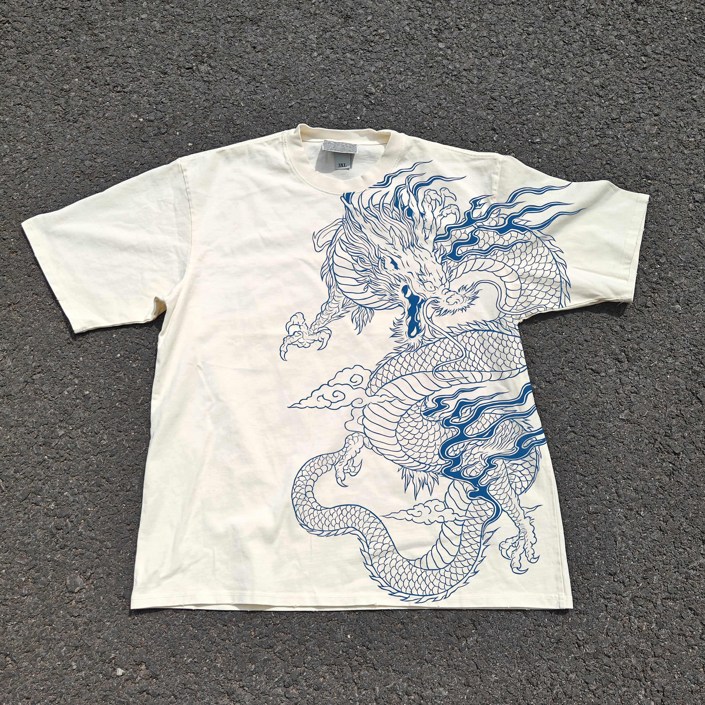 Dragon Themed Oversized 330gsm Heavyweight Cotton Baige T-Shirt