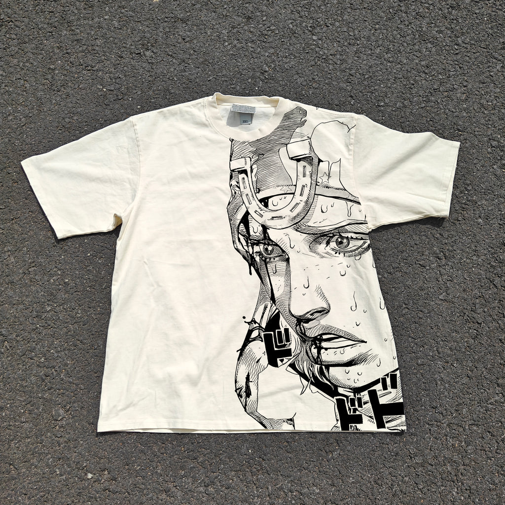 Johnny Manga Style Oversized 330gsm Heavyweight Cotton Baige T-Shirt