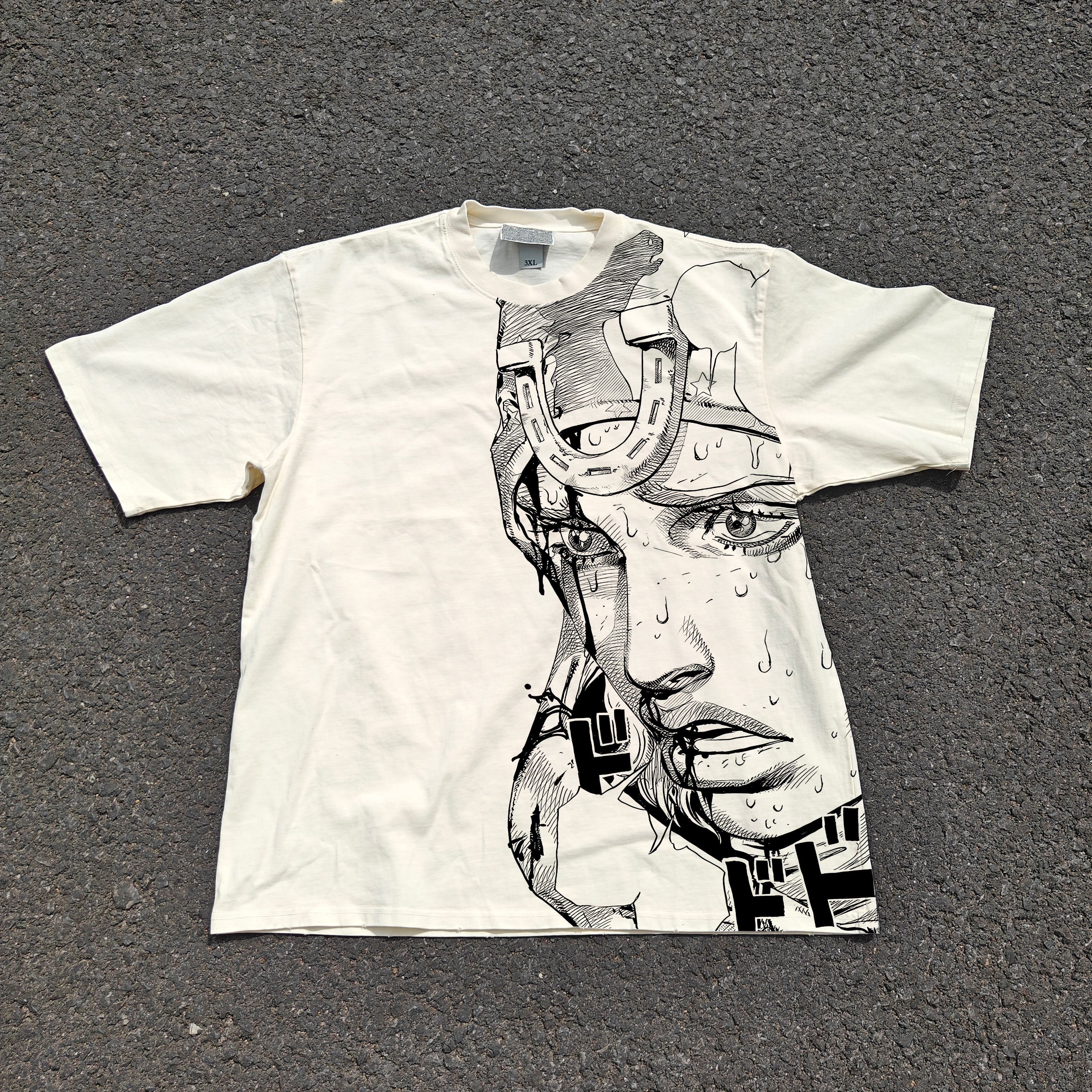 Johnny Manga Style Oversized 330gsm Heavyweight Cotton Baige T-Shirt