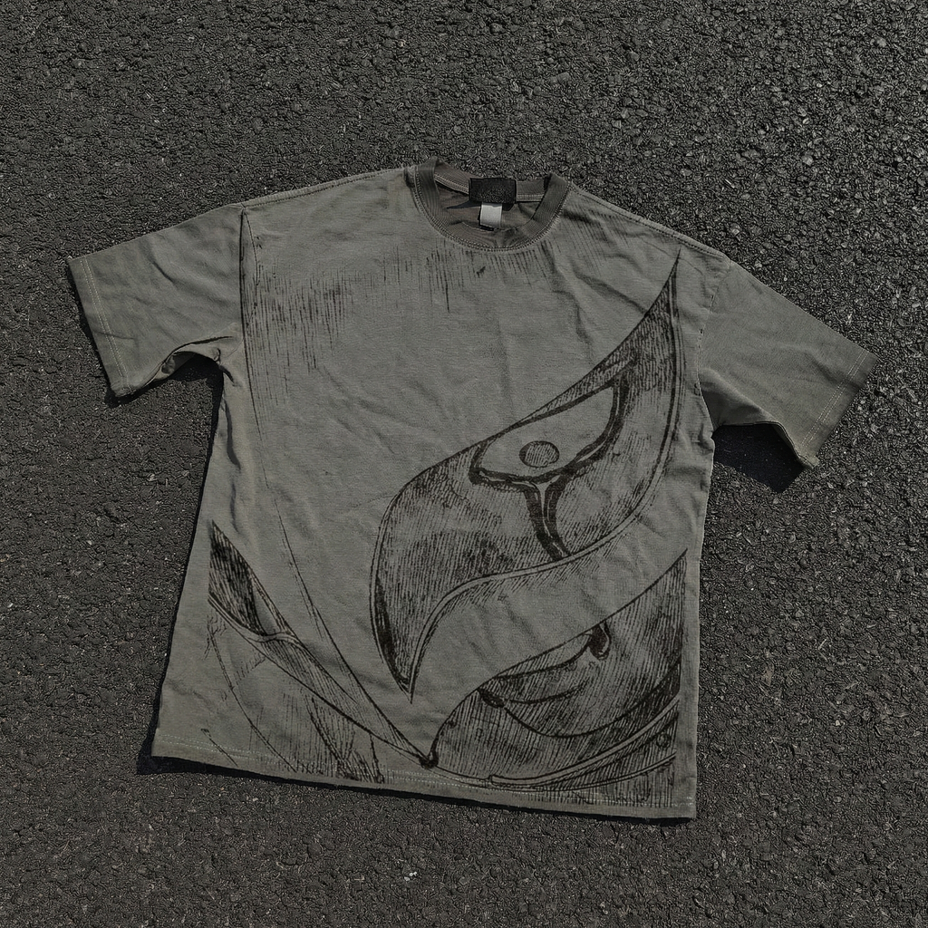 Crying Eagle Dark Gray Hand Distressed 260gsm Cotton T-Shirt