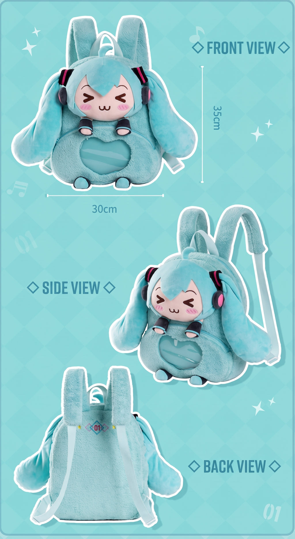 Hatsune Miku Winky Eyes Series Plush Ita Backpack