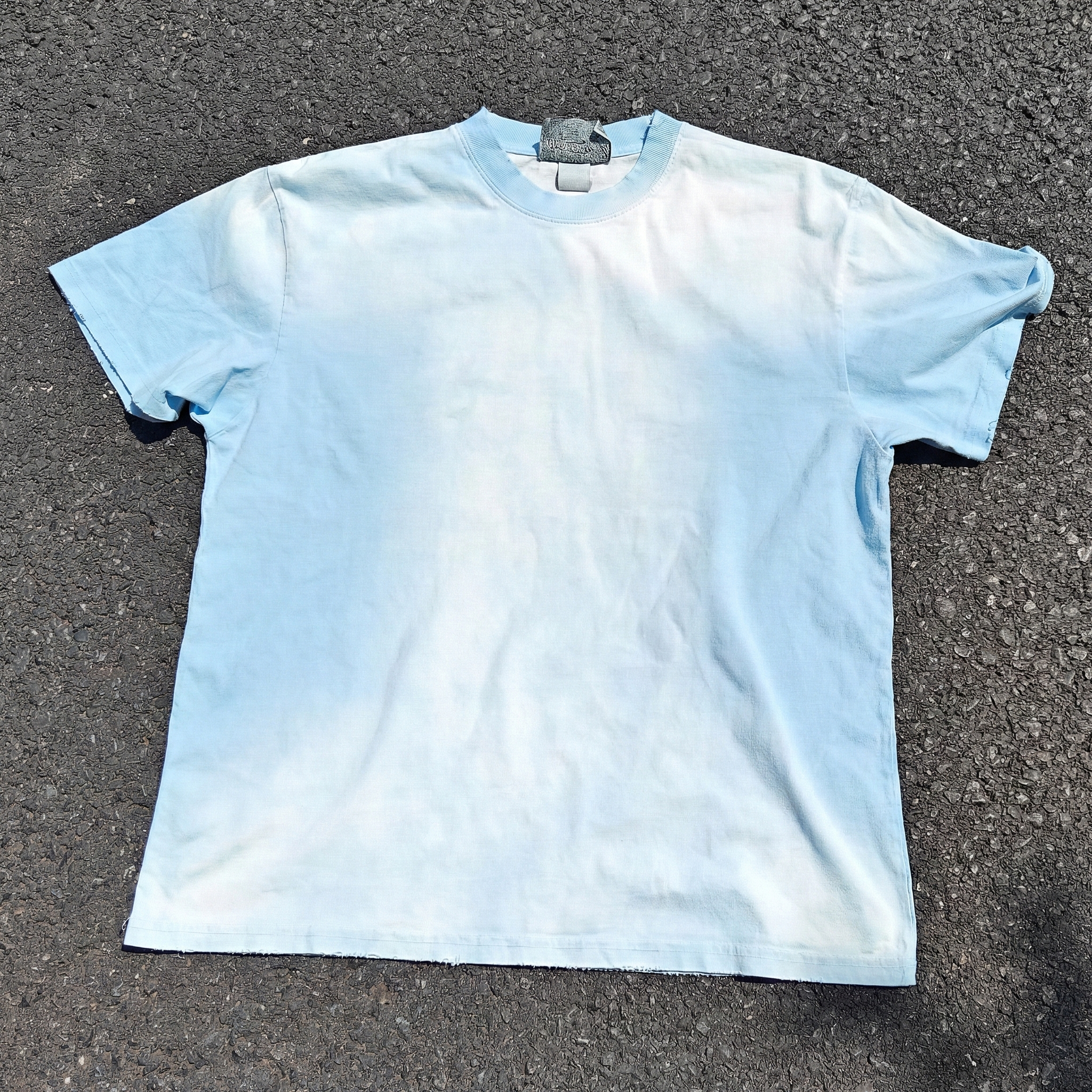 Boxy Oversized Streetwear Style Heavyweight 330GSM Cotton Blue T-Shirt (Washed & Distressed)