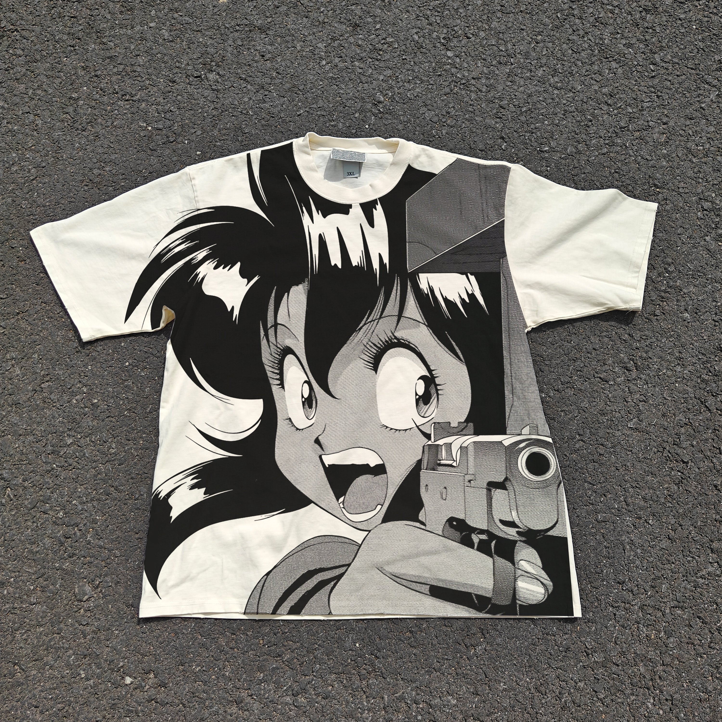 Gunsmith Cat Rally Oversized 330gsm Heavyweight Cotton Baige T-Shirt
