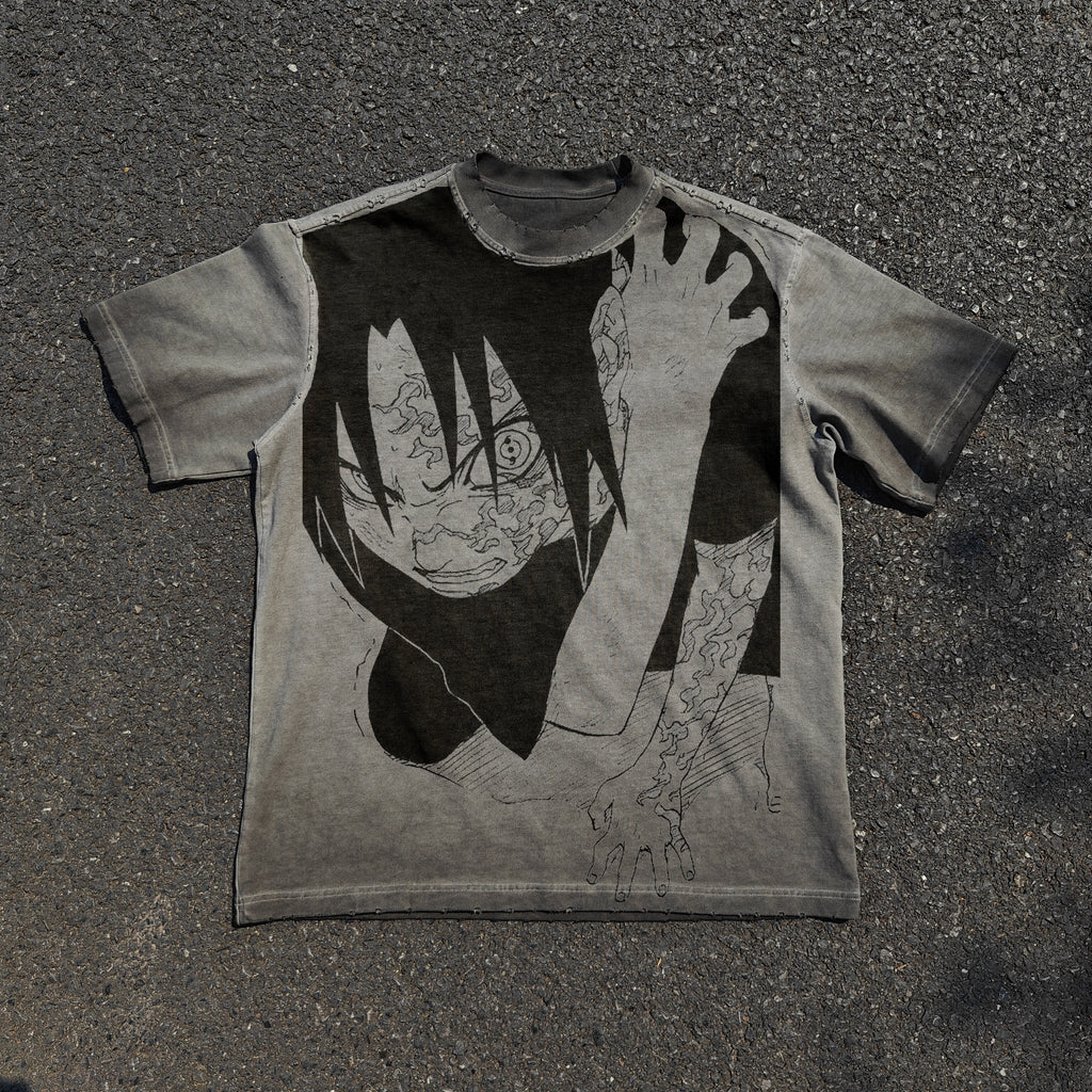 Sasuke Distressed & Washed 260gsm Gray Cotton T-Shirt