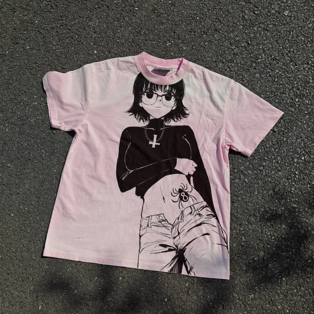 Shizuku #8 Spider Distressed Heavyweight Cotton Pink 260gsm T-Shirt