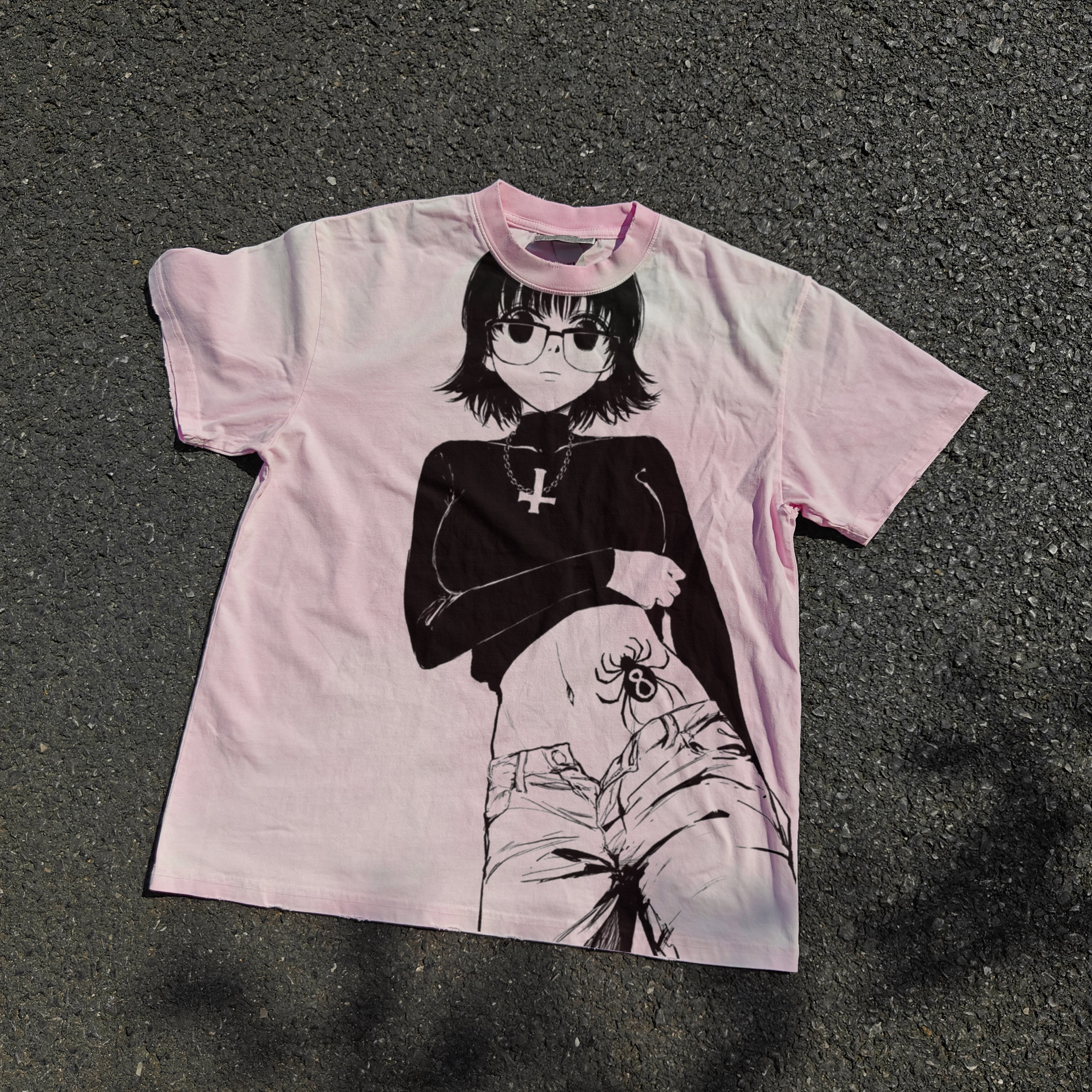 Shizuku #8 Spider Distressed Heavyweight Cotton Pink 260gsm T-Shirt