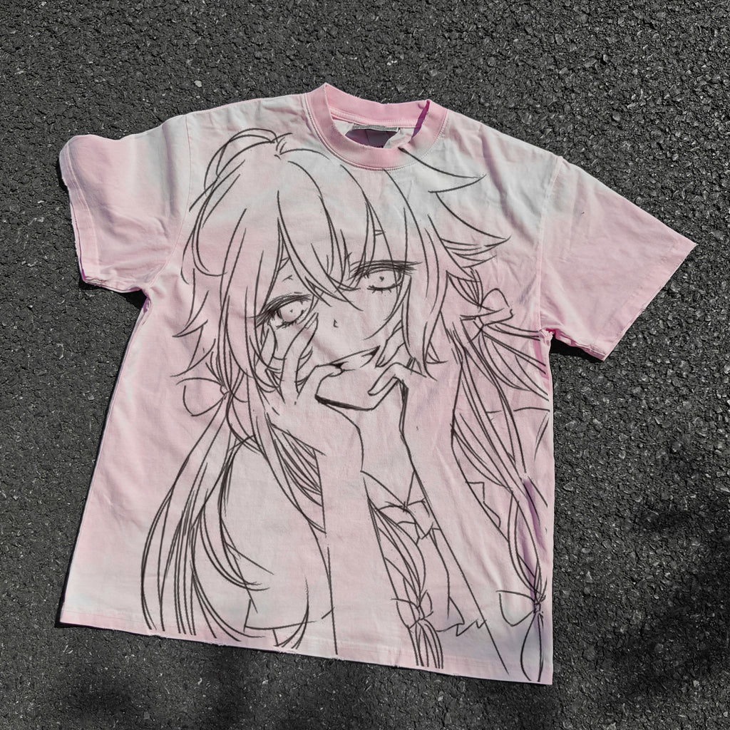 Yuno Future Diary Distressed Heavyweight Cotton Pink 260gsm T-Shirt