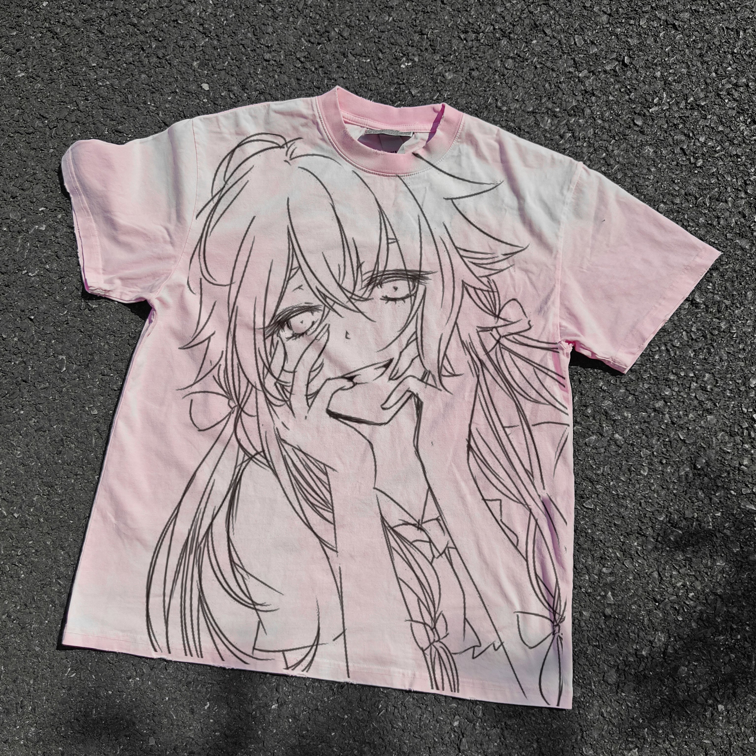 Yuno Future Diary Distressed Heavyweight Cotton Pink 260gsm T-Shirt