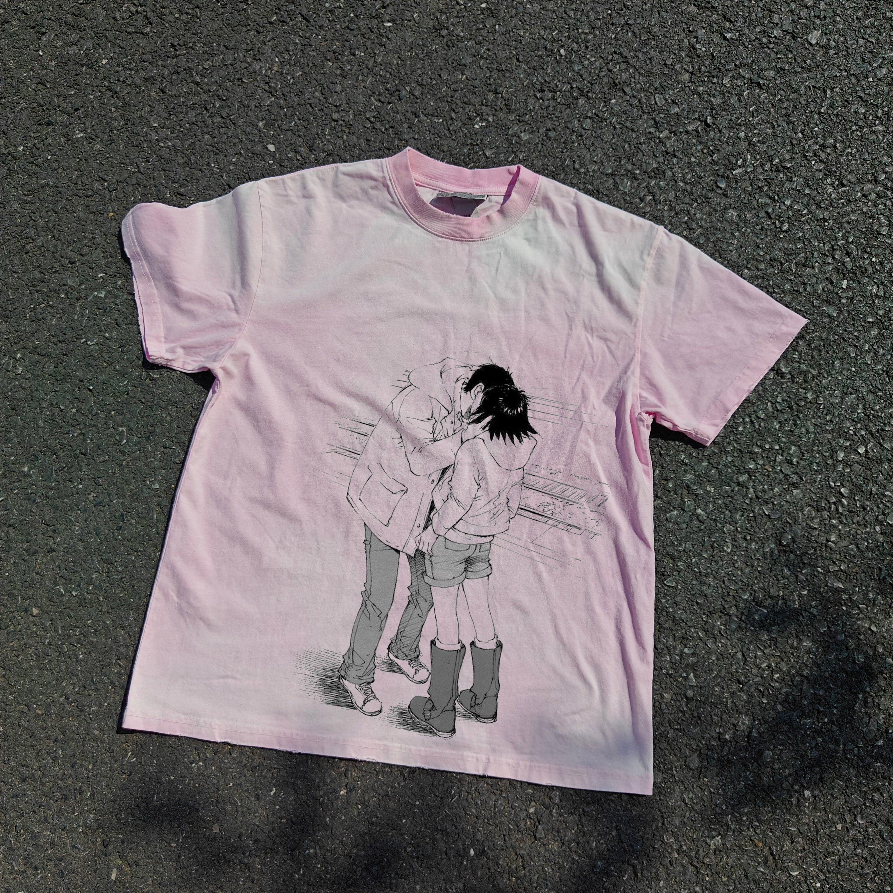 Sing Yesterday Distressed Heavyweight Cotton Pink 260gsm T-Shirt