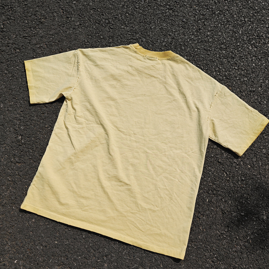 I Love Human Kind Distressed & Washed 260gsm Yellow Cotton T-Shirt