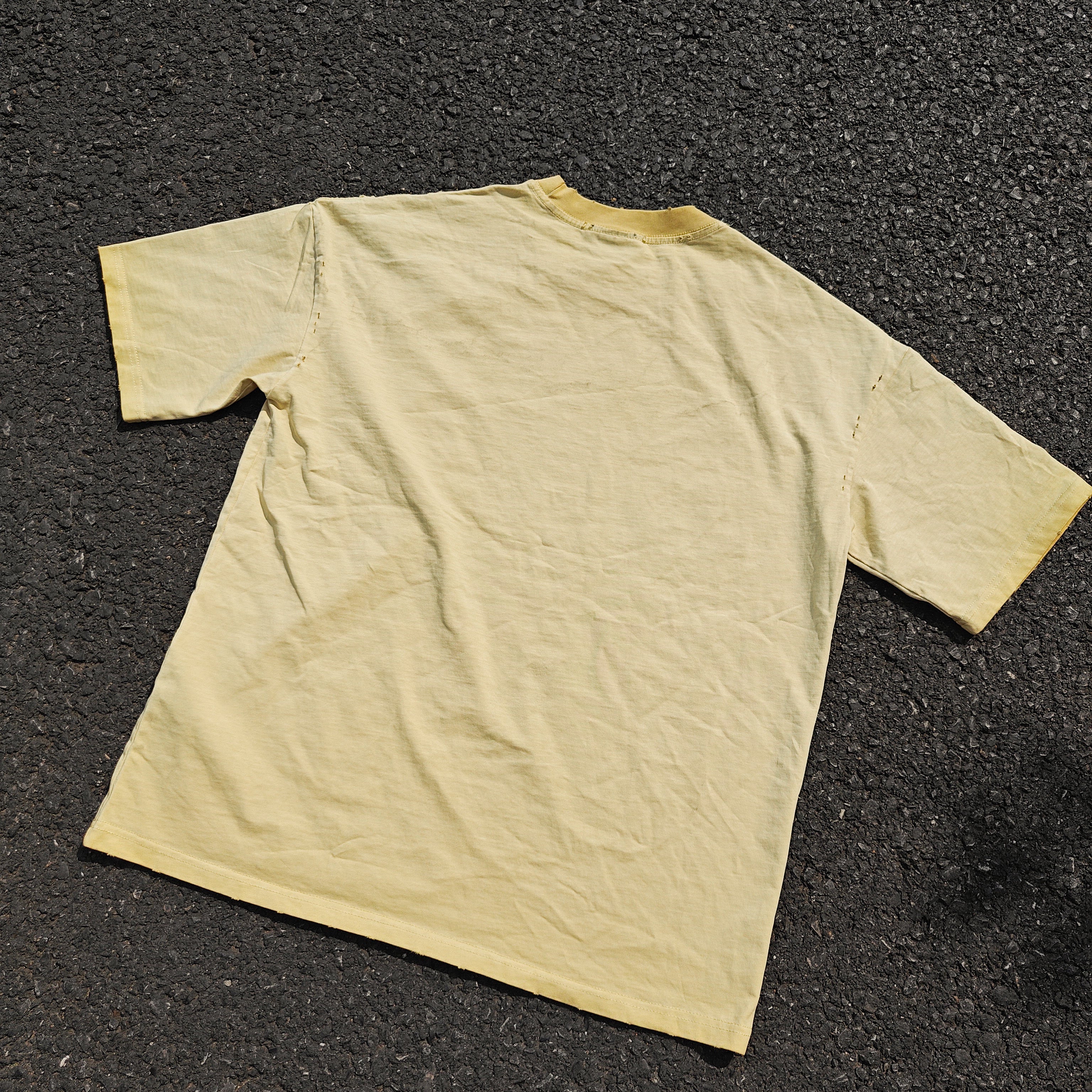 I Love Human Kind Distressed & Washed 260gsm Yellow Cotton T-Shirt