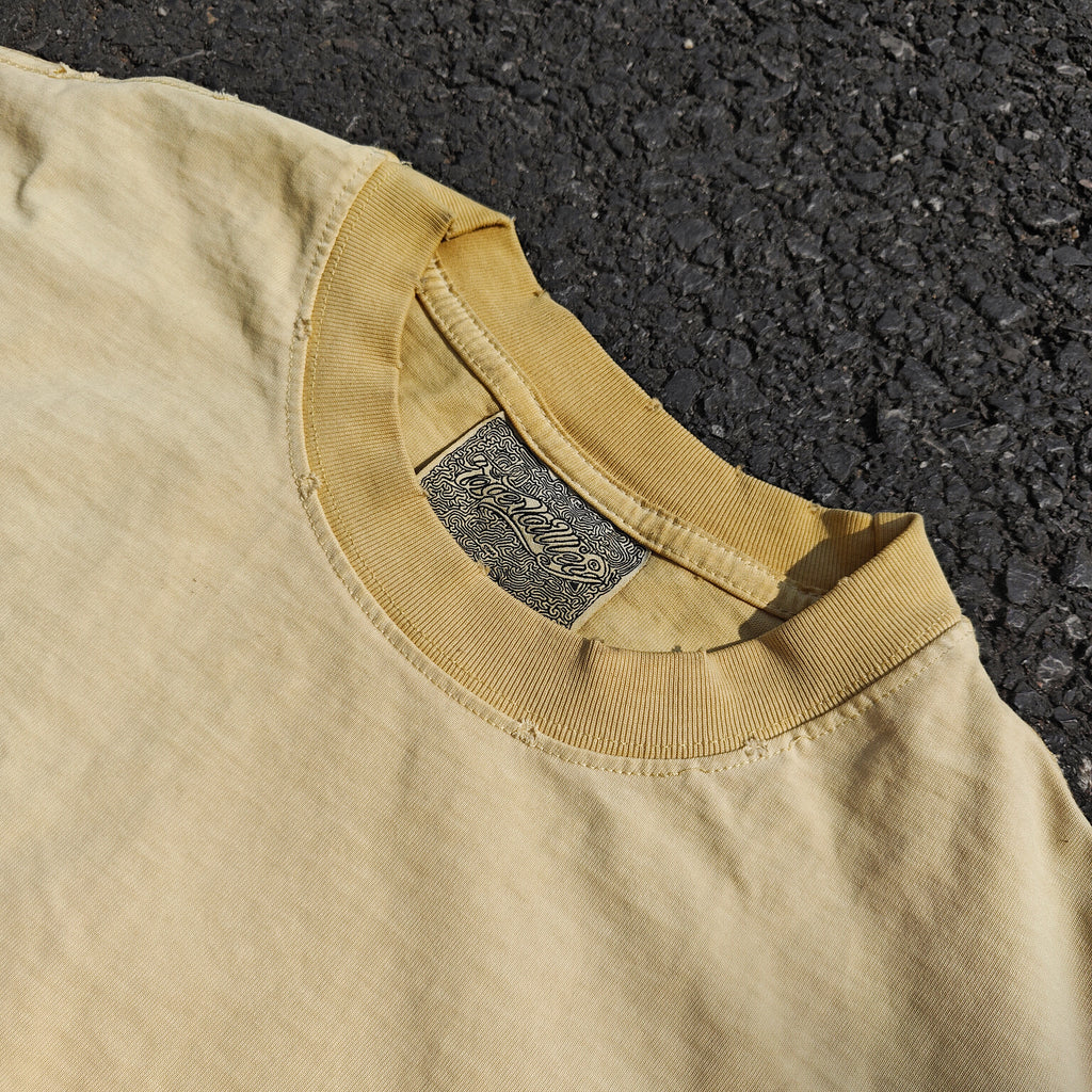 I Love Human Kind Distressed & Washed 260gsm Yellow Cotton T-Shirt
