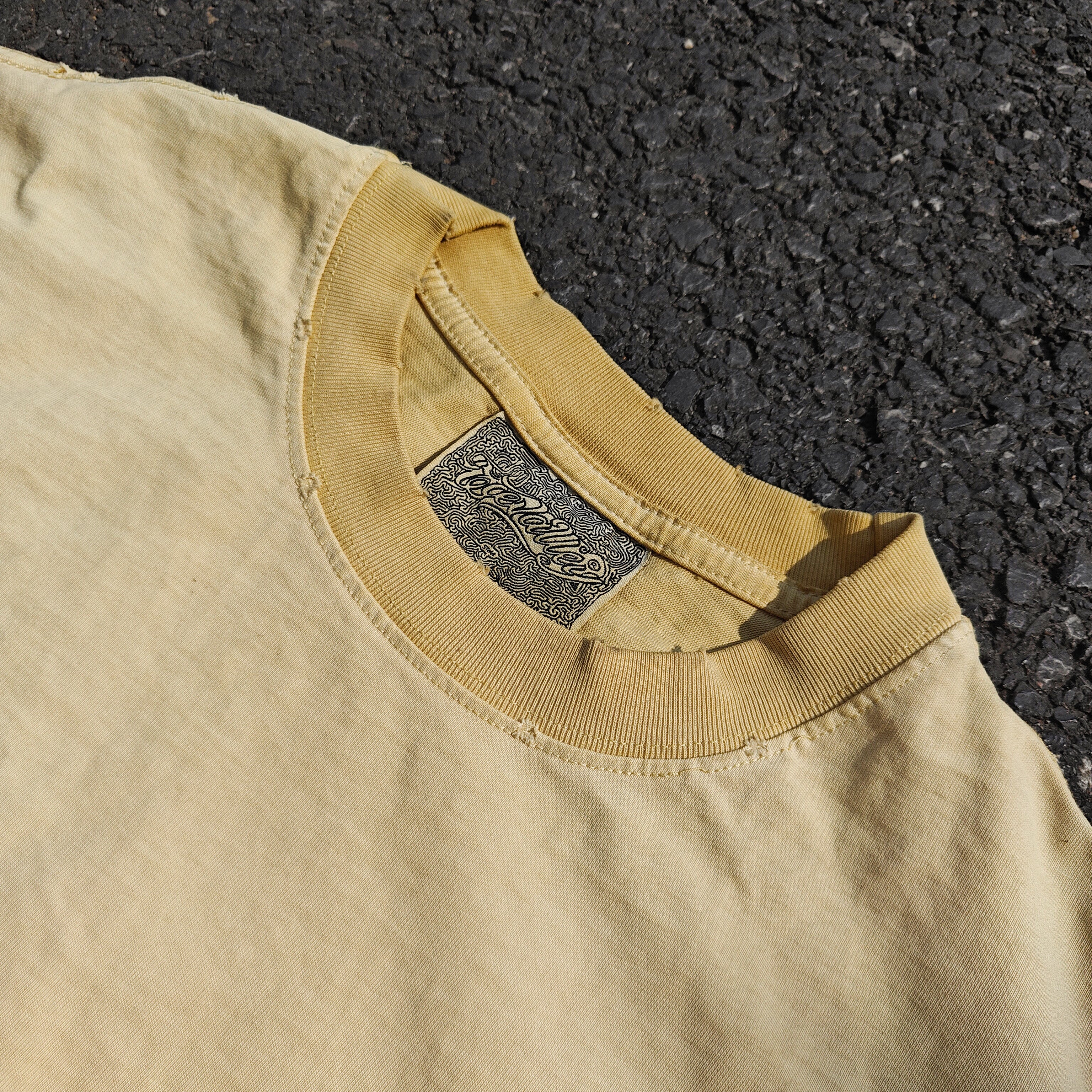 I Love Human Kind Distressed & Washed 260gsm Yellow Cotton T-Shirt