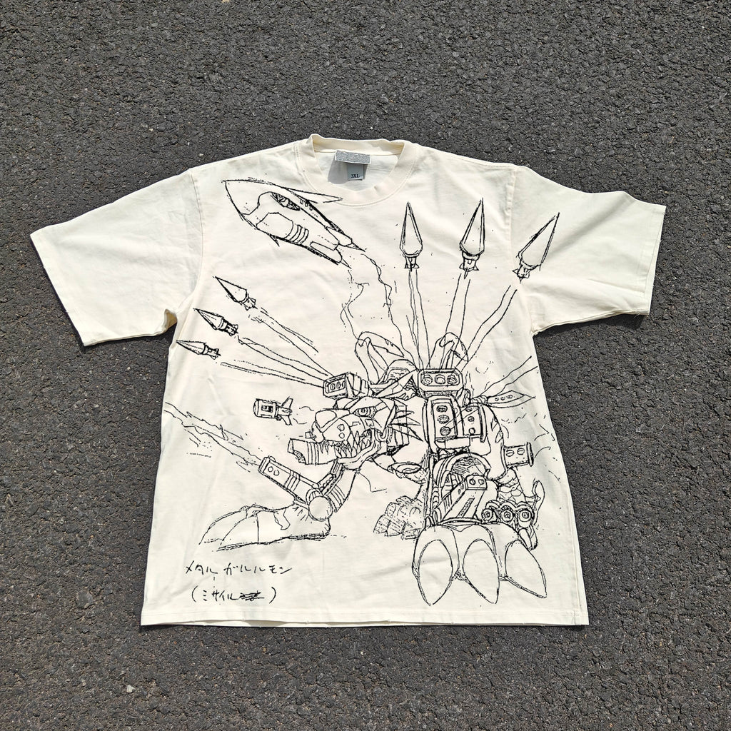 MetalGarurumon Sketch Oversized 330gsm Heavyweight Cotton Baige T-Shirt
