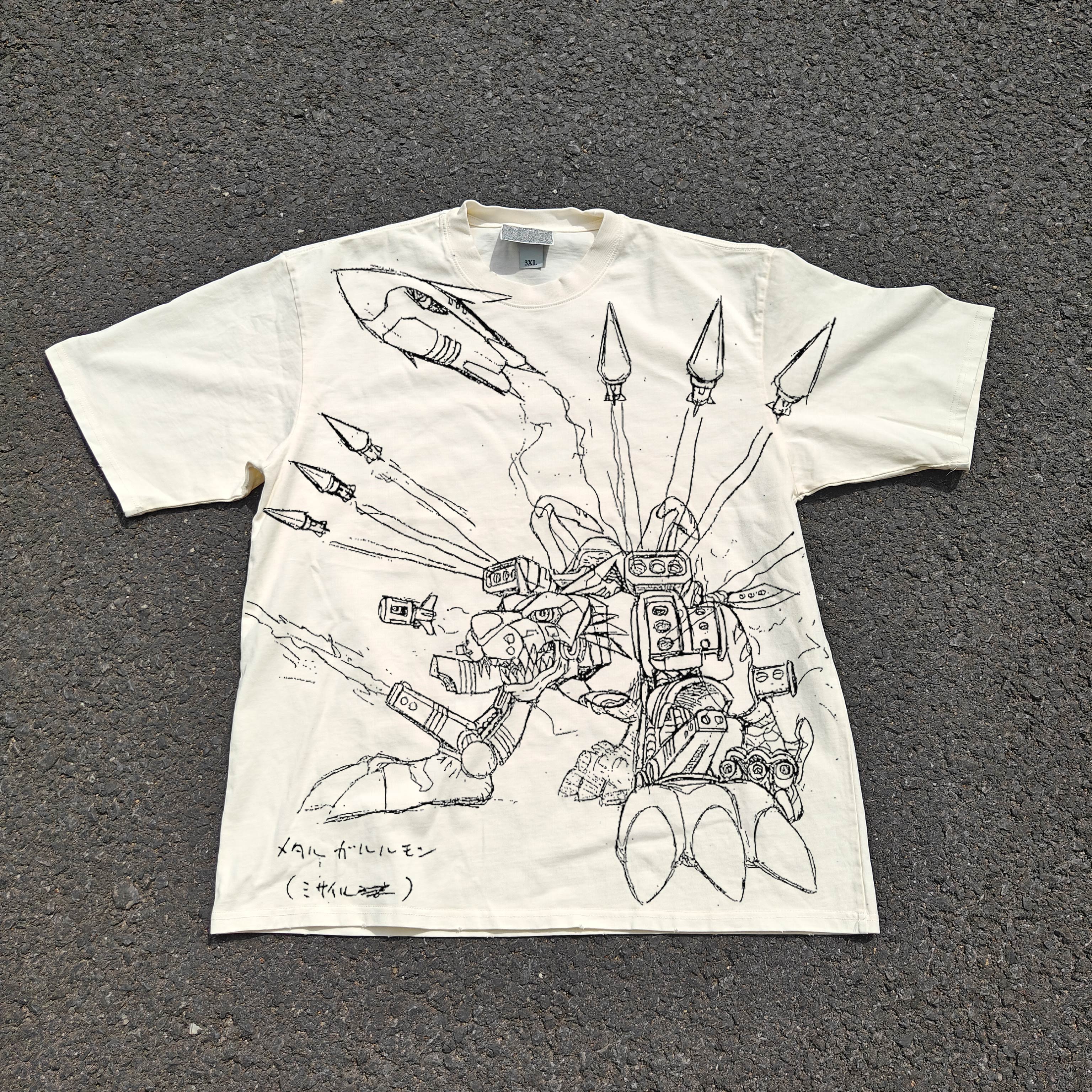 MetalGarurumon Sketch Oversized 330gsm Heavyweight Cotton Baige T-Shirt