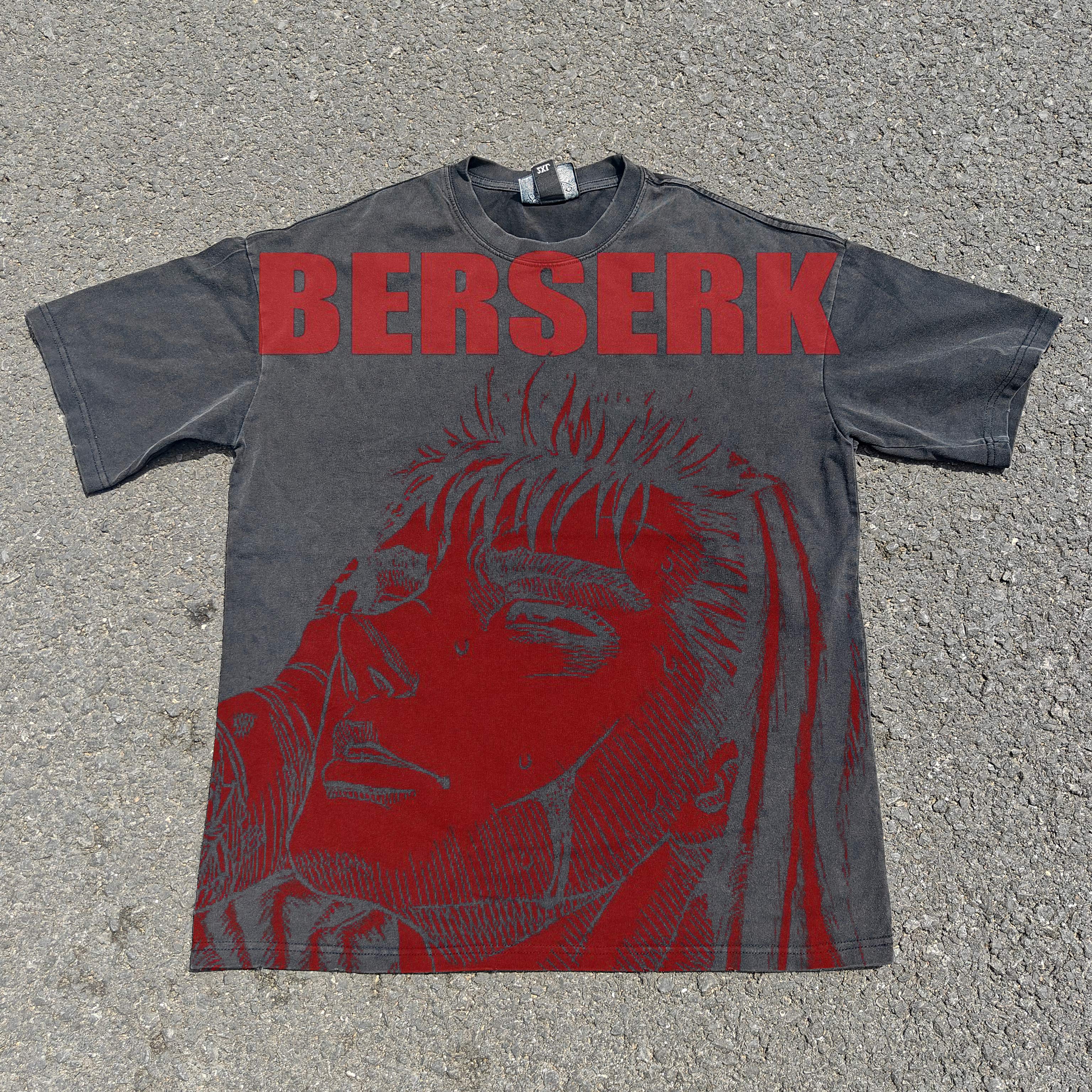 Guts Dark Red Oversized 330gsm Heavyweight Cotton Black T-Shirt