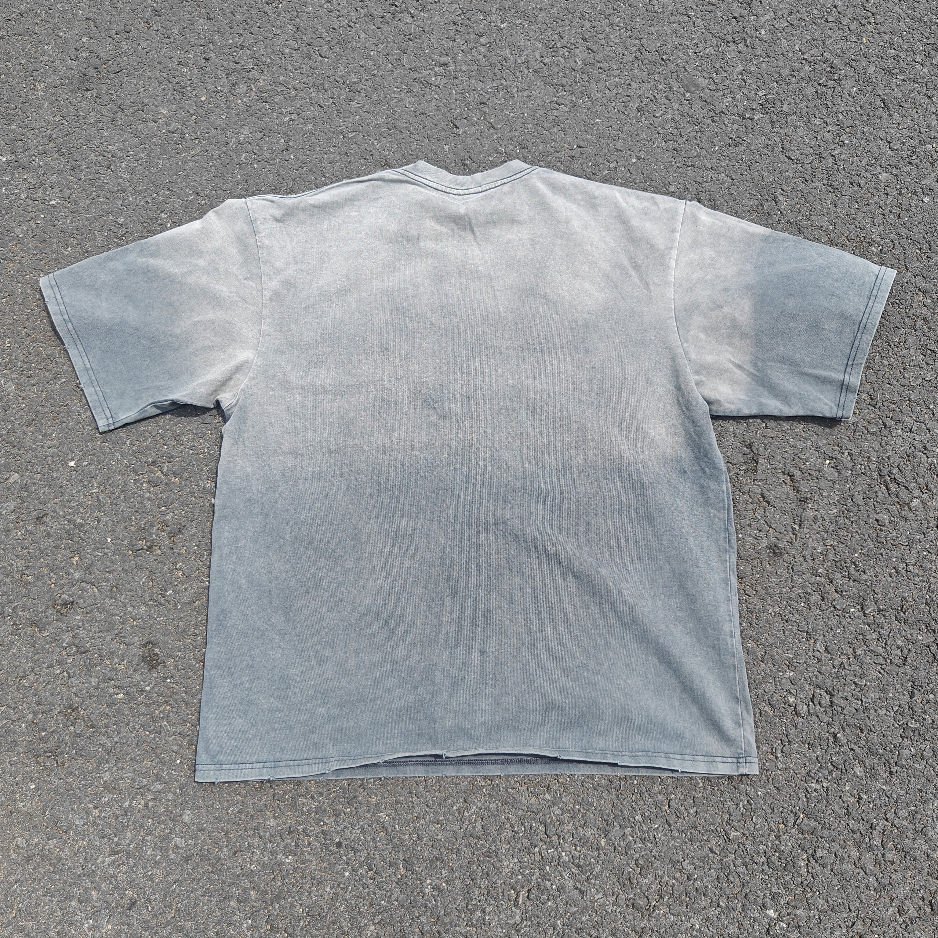Boxy Oversized Streetwear Style Heavyweight 300GSM Cotton Blue T-Shirt (Washed & Distressed)
