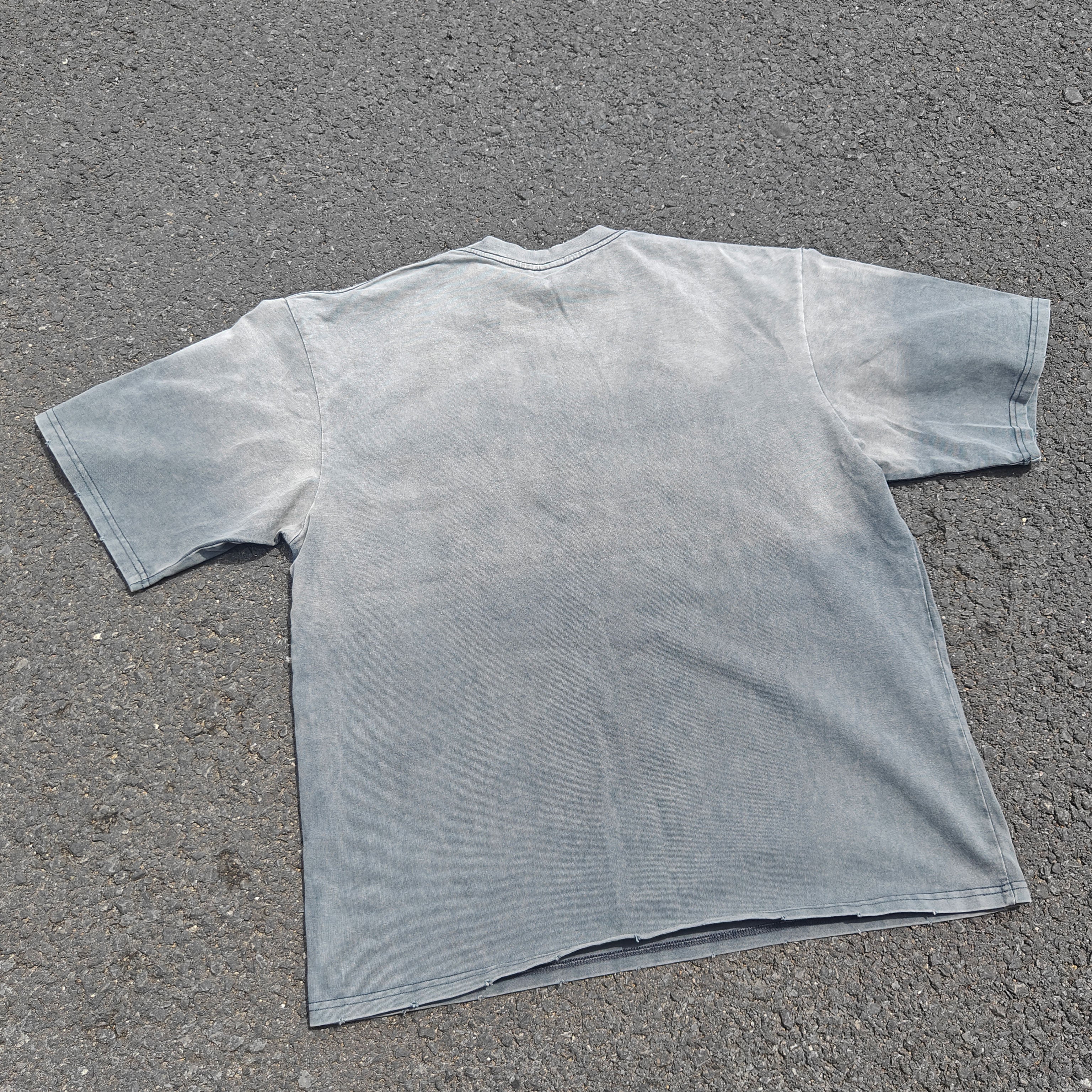 Boxy Oversized Streetwear Style Heavyweight 300GSM Cotton Blue T-Shirt (Washed & Distressed)