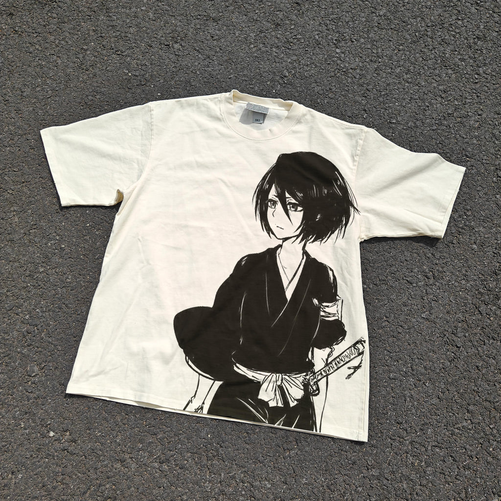 Rukia Manga Style Oversized 330gsm Heavyweight Cotton Baige T-Shirt