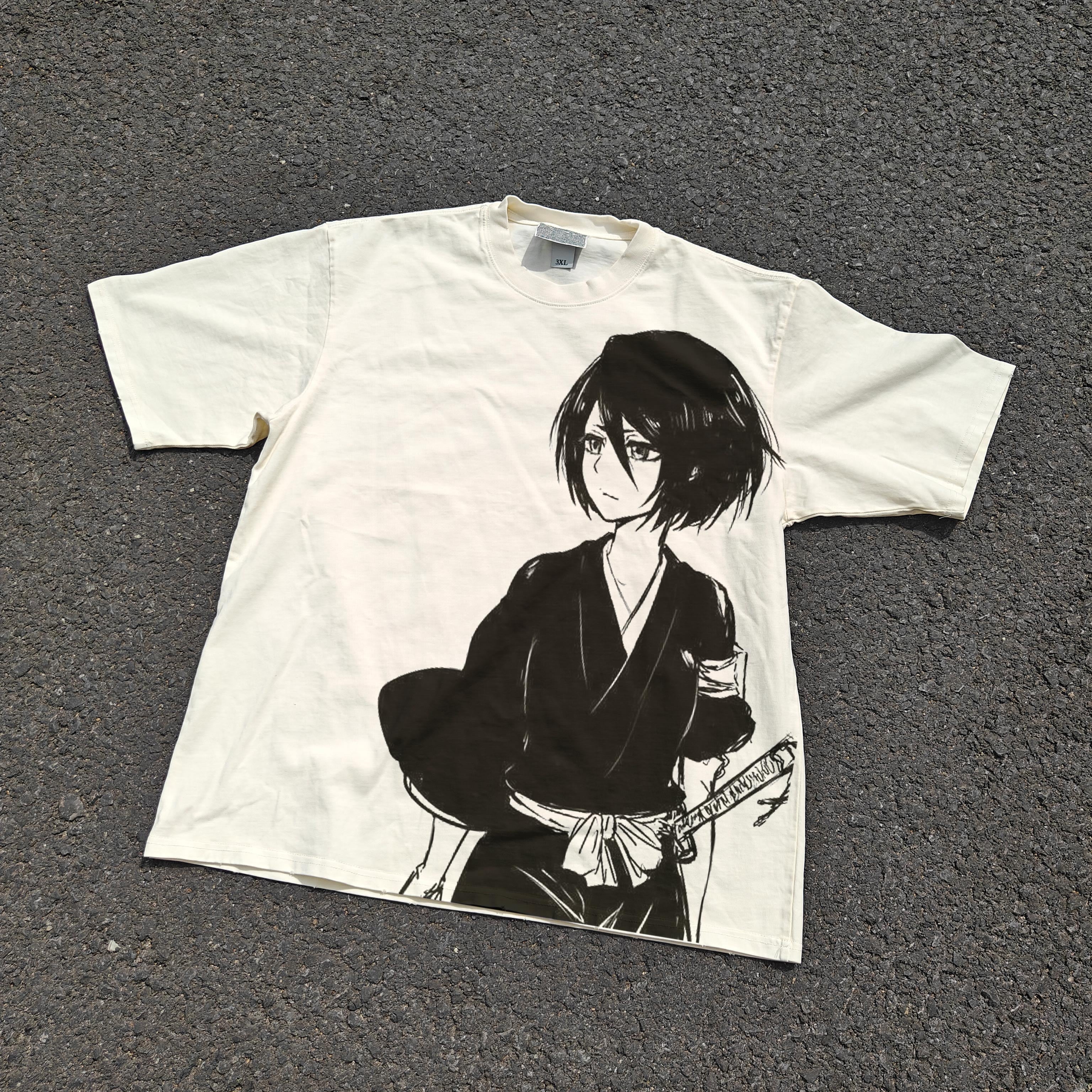 Rukia Manga Style Oversized 330gsm Heavyweight Cotton Baige T-Shirt
