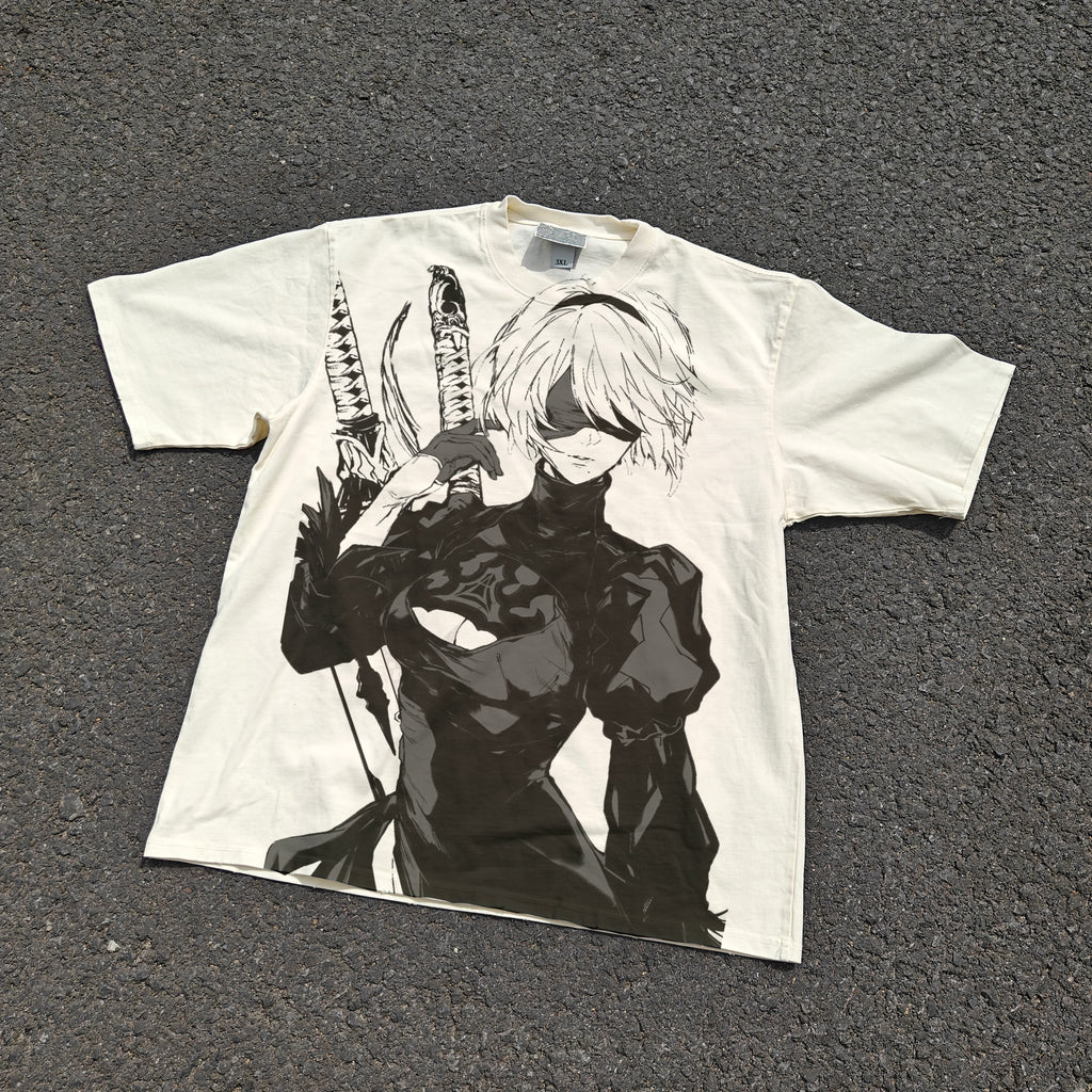 Nier 2B Oversized 330gsm Heavyweight Cotton Baige T-Shirt