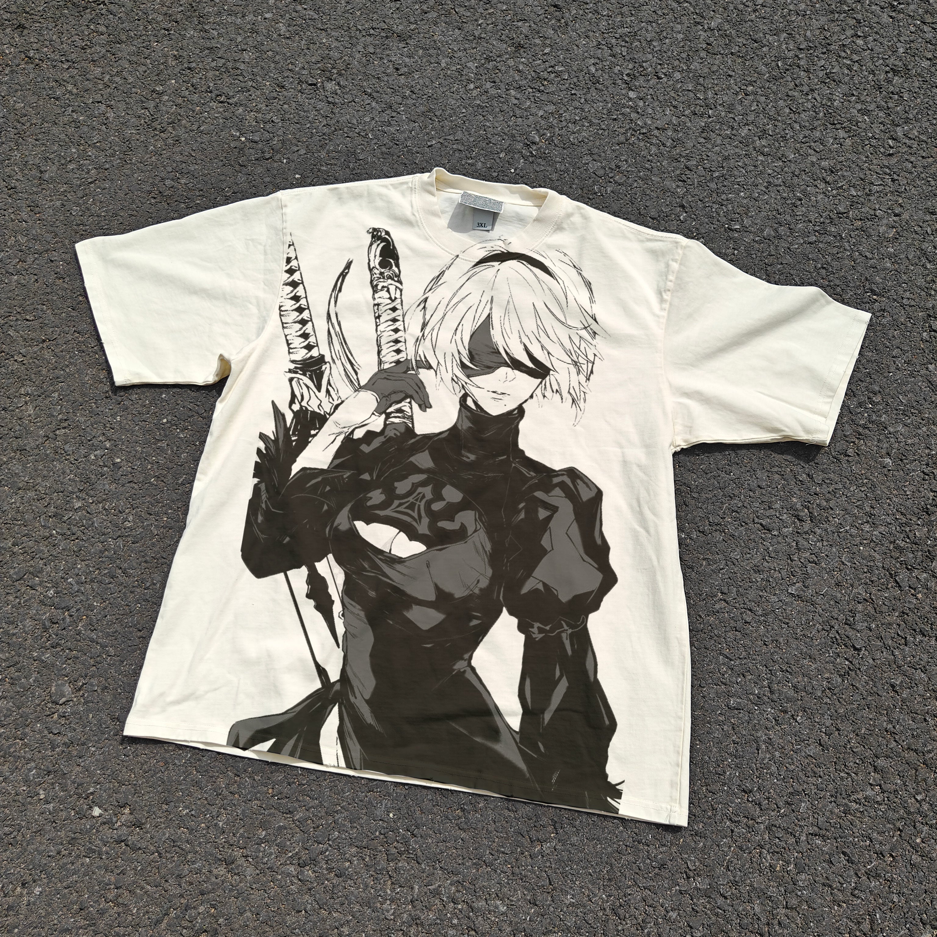 Nier 2B Oversized 330gsm Heavyweight Cotton Baige T-Shirt