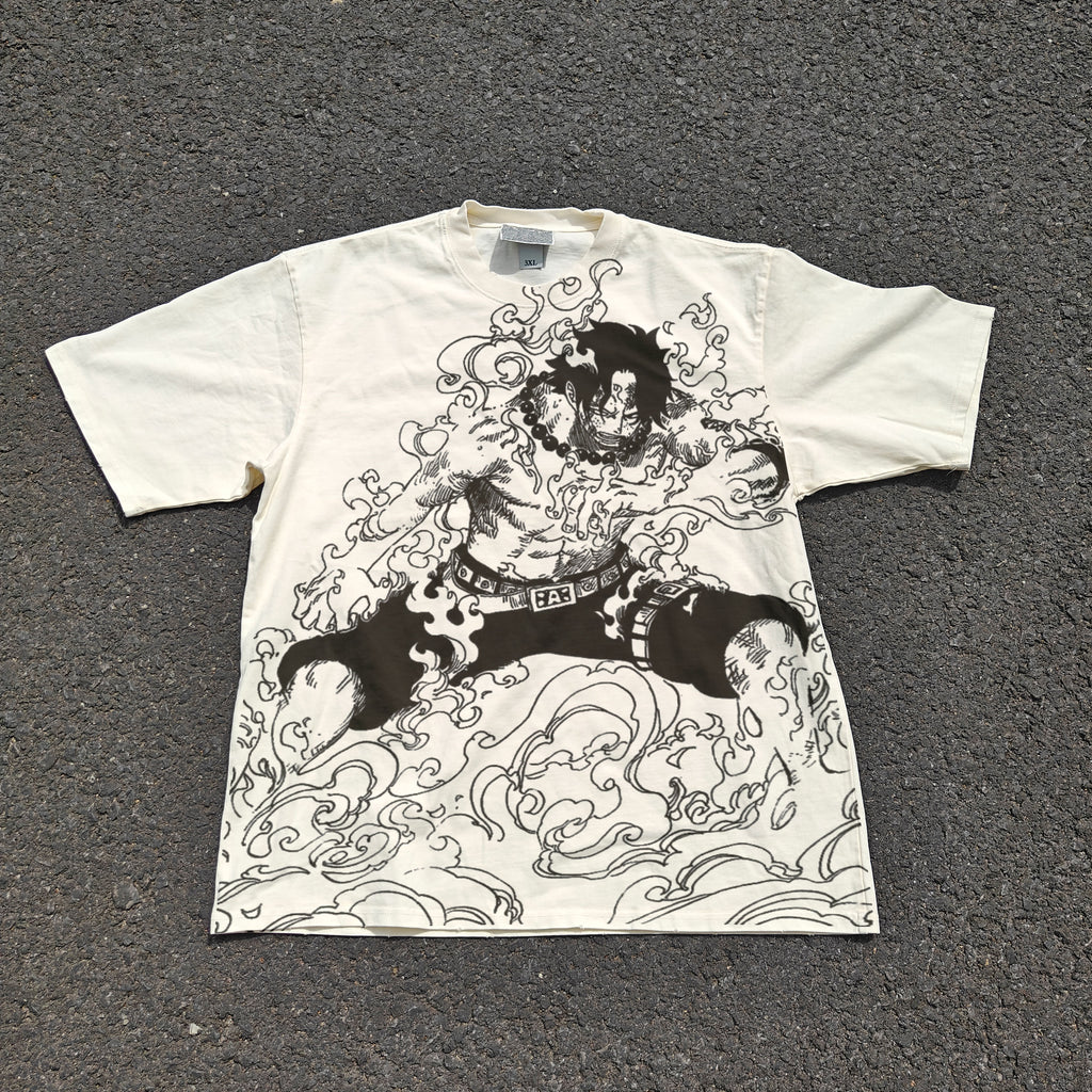 Fire Fist Ace Oversized 330gsm Heavyweight Cotton Baige T-Shirt