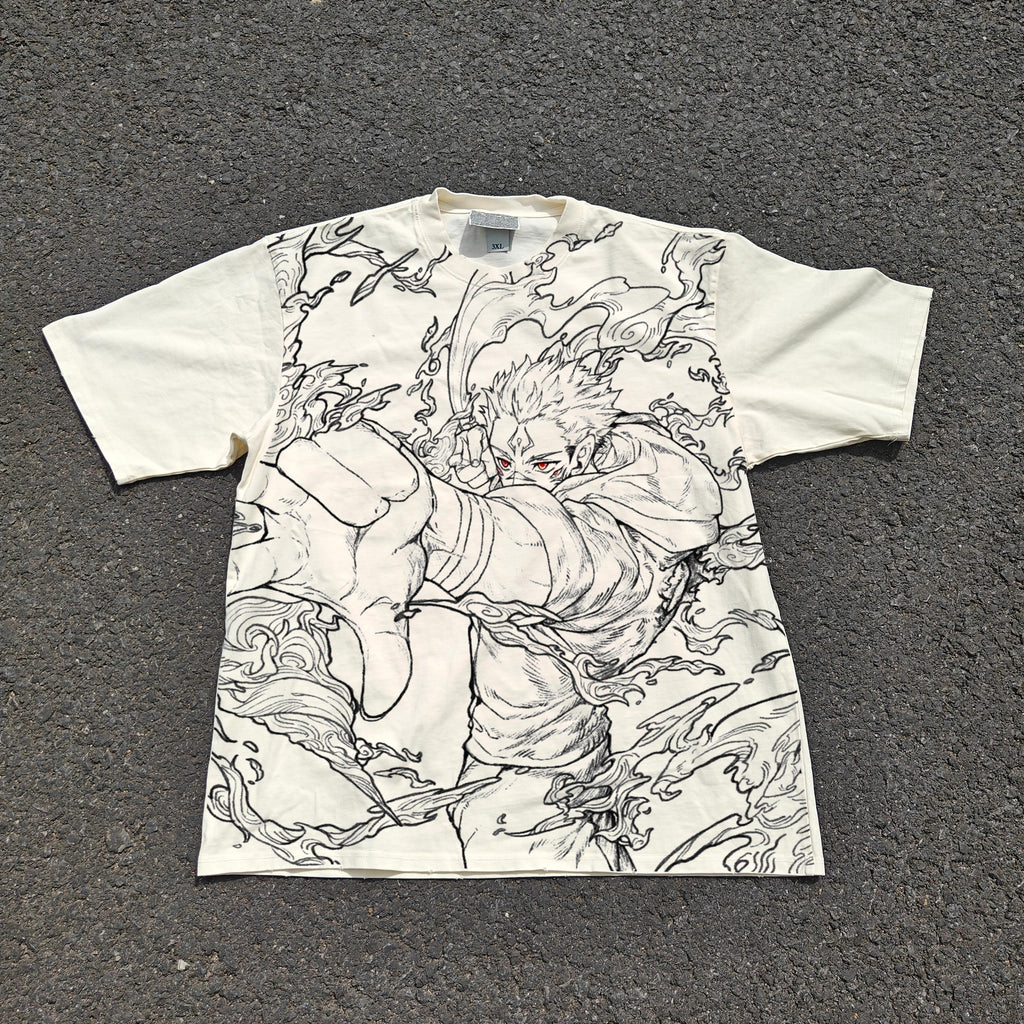 Sukuna Manga Style Oversized 330gsm Heavyweight Cotton Baige T-Shirt