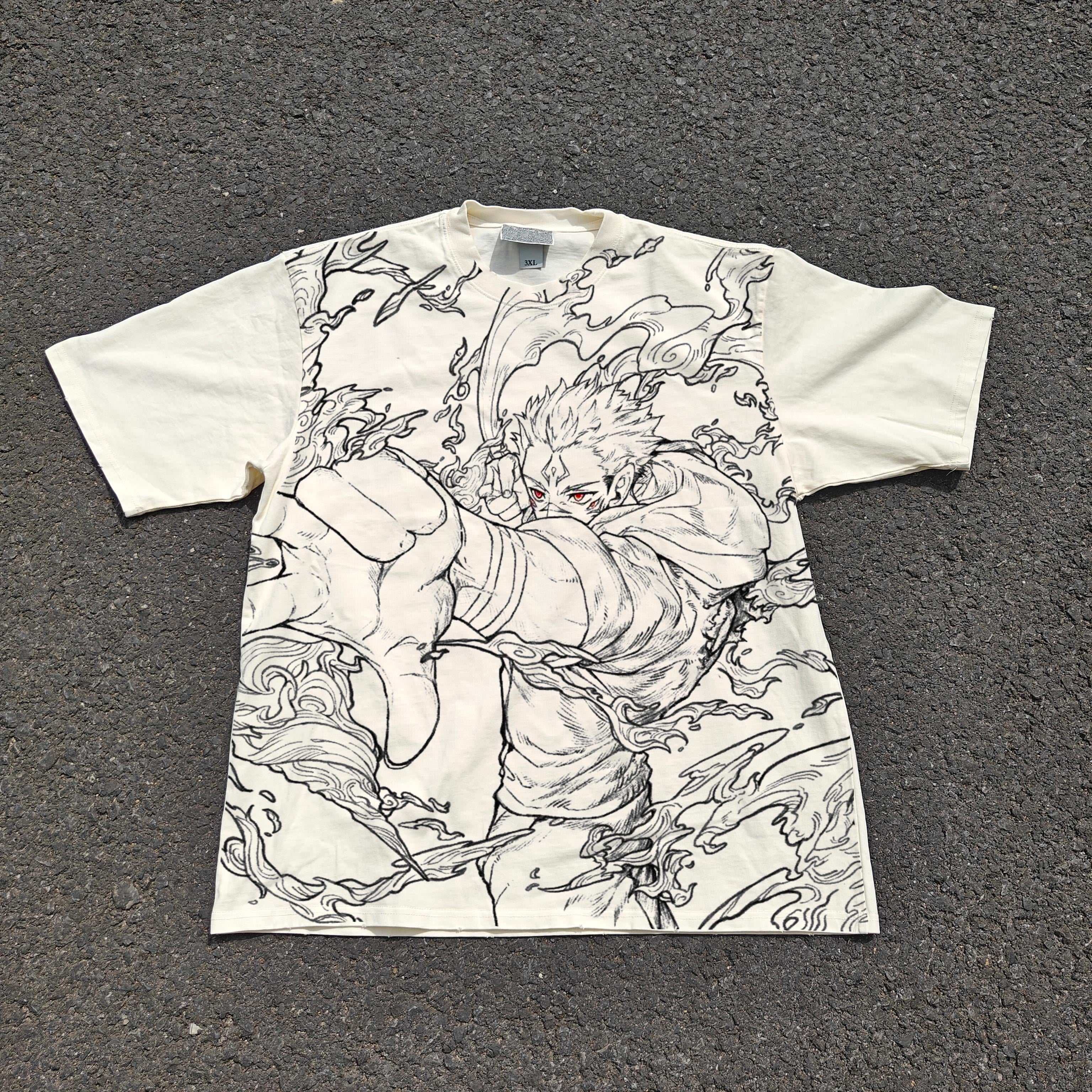 Sukuna Manga Style Oversized 330gsm Heavyweight Cotton Baige T-Shirt