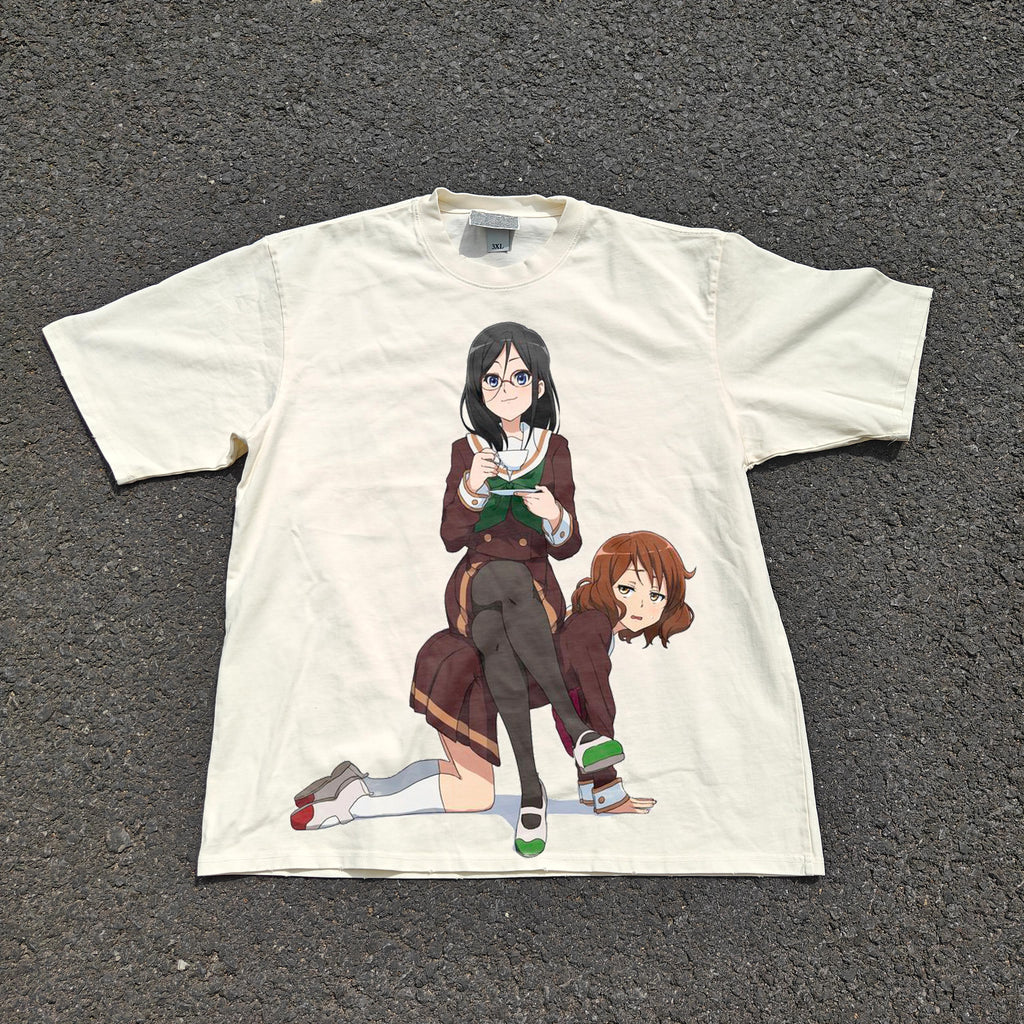 Kumiko and Asuka Oversized 330gsm Heavyweight Cotton Baige T-Shirt