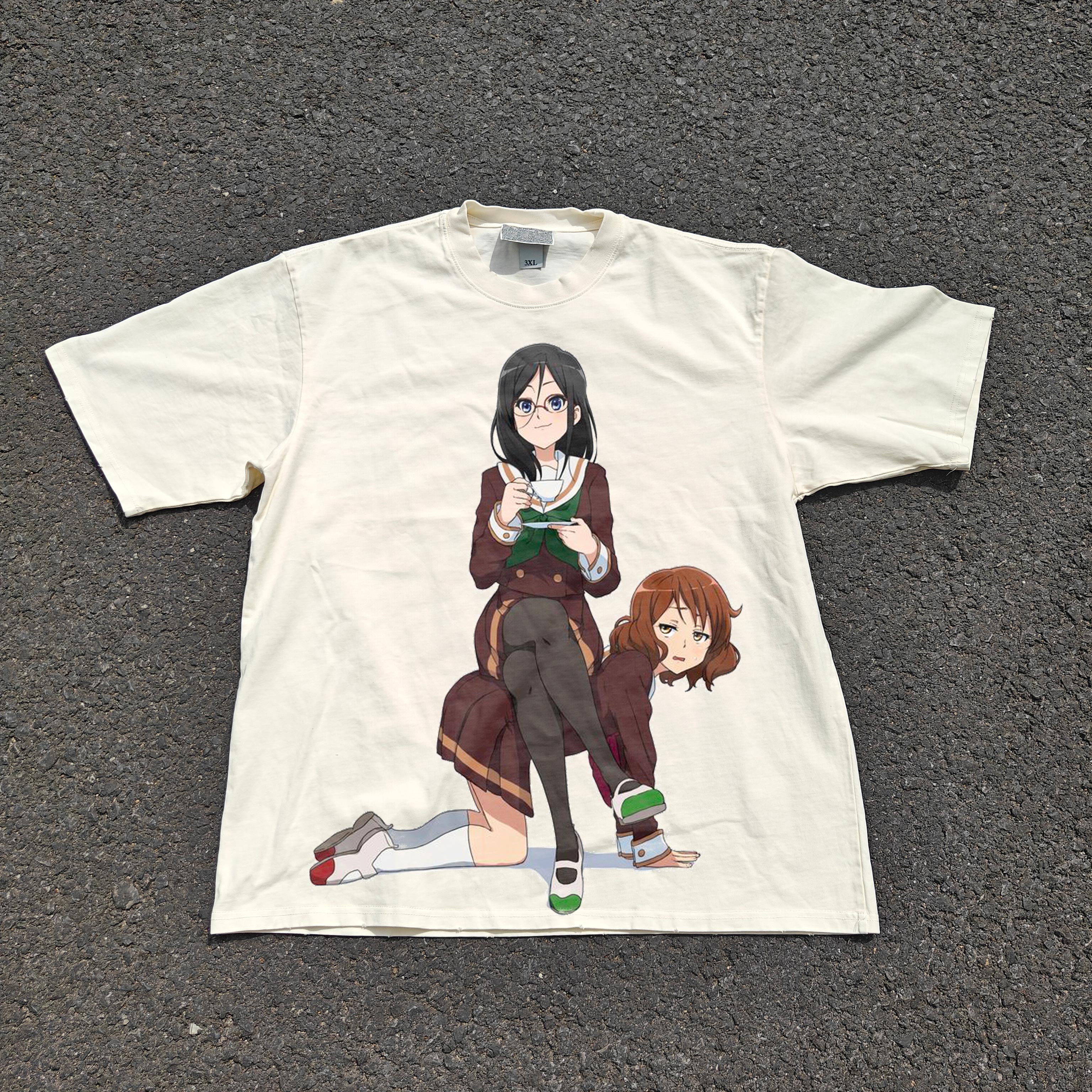 Kumiko and Asuka Oversized 330gsm Heavyweight Cotton Baige T-Shirt