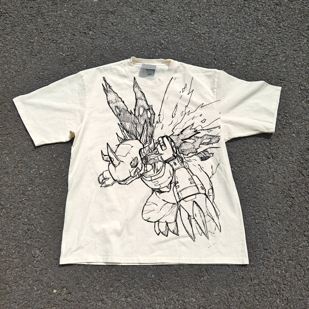 MetalGreymon Sketch Oversized 330gsm Heavyweight Cotton Baige T-Shirt