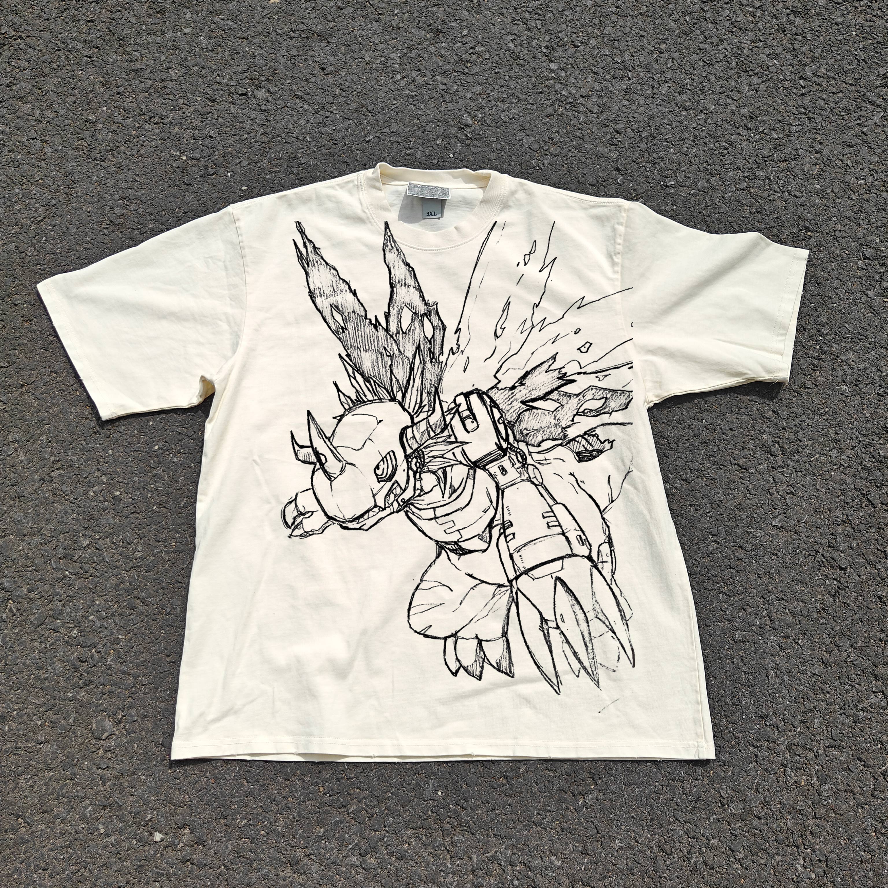 MetalGreymon Sketch Oversized 330gsm Heavyweight Cotton Baige T-Shirt