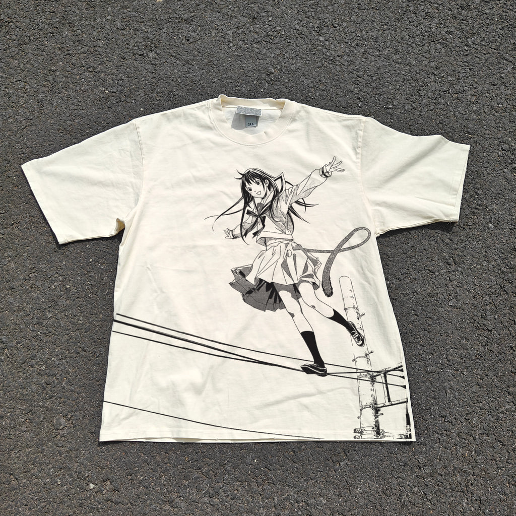 Hiyori Iki Manga Style Oversized 330gsm Heavyweight Cotton Baige T-Shirt