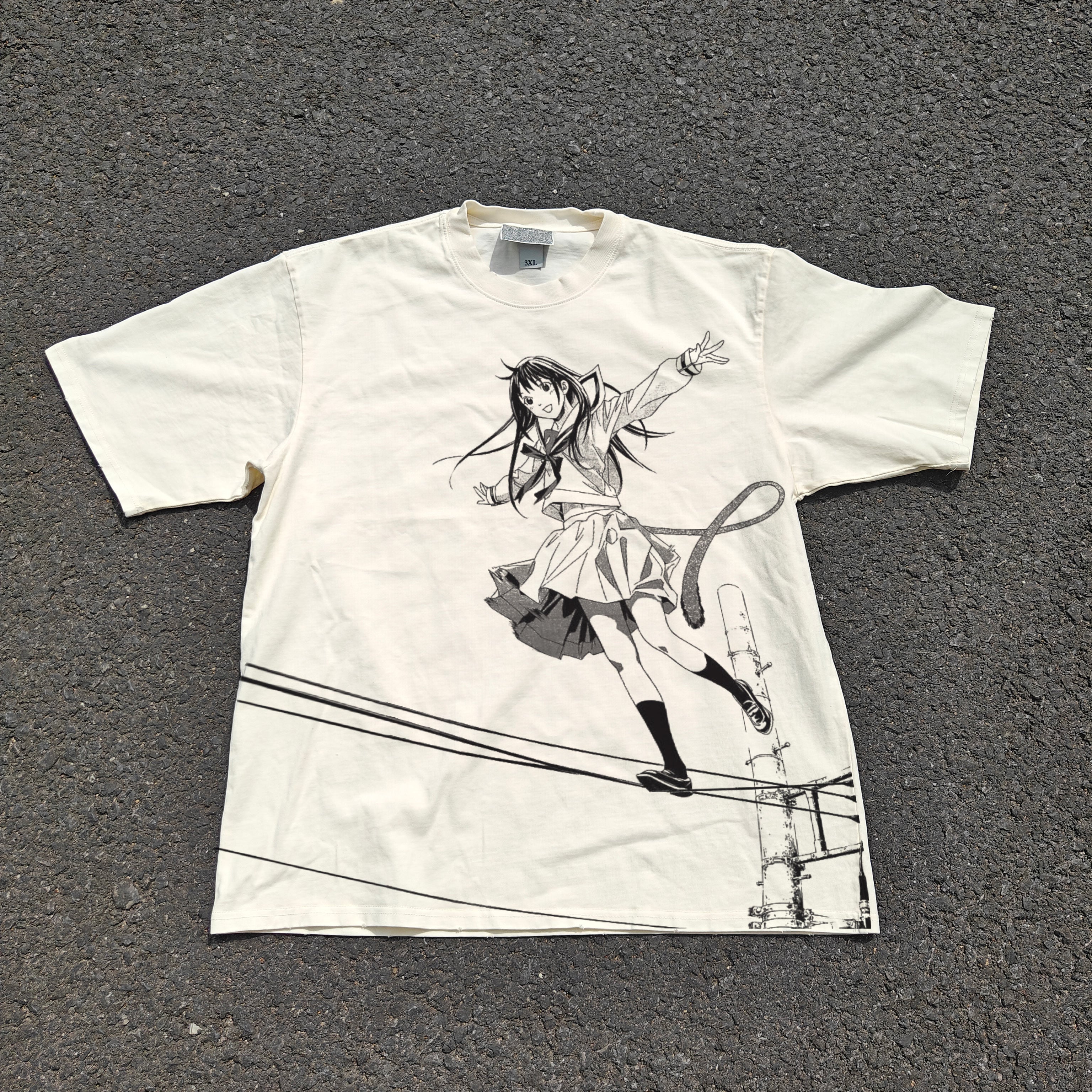 Hiyori Iki Manga Style Oversized 330gsm Heavyweight Cotton Baige T-Shirt