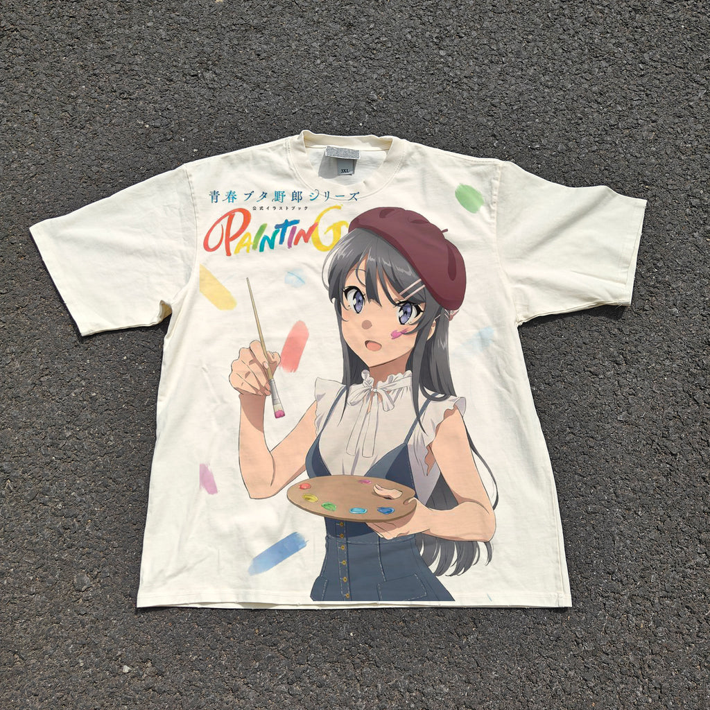 Bunny Girl Senpai Mai Oversized 330gsm Heavyweight Cotton Baige T-Shirt
