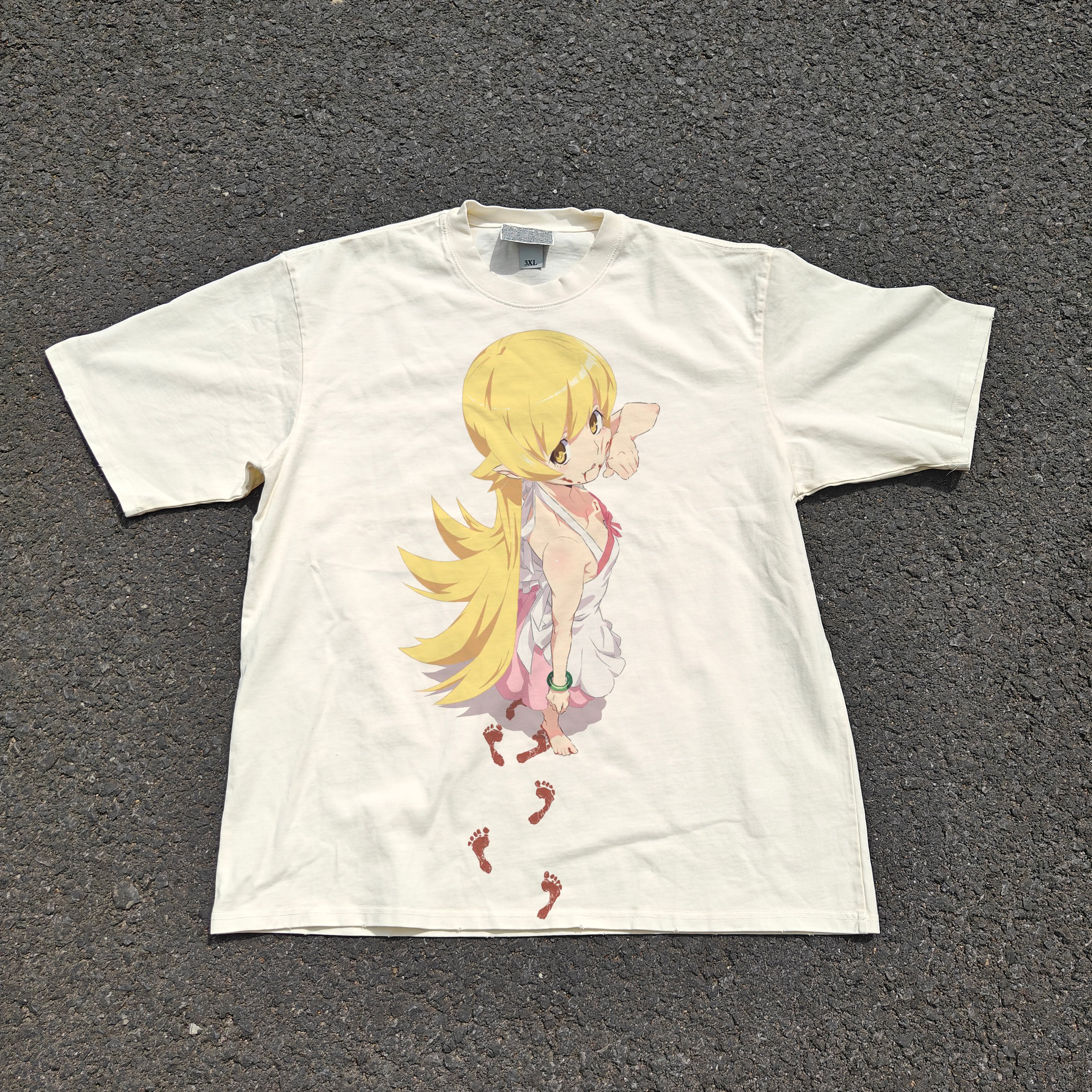 Vampire Shinobu Oversized 330gsm Heavyweight Cotton Baige T-Shirt