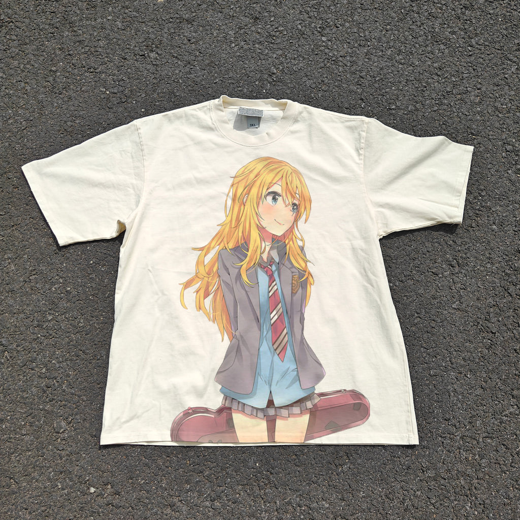 Kaori From Your Lie Oversized 330gsm Heavyweight Cotton Baige T-Shirt