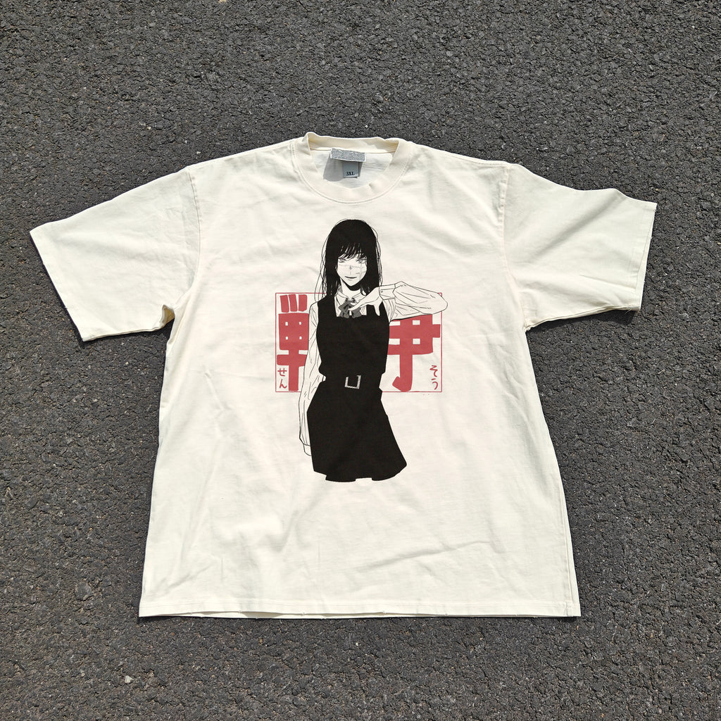 War Devil Doublesided Oversized 330gsm Heavyweight Cotton Baige T-Shirt