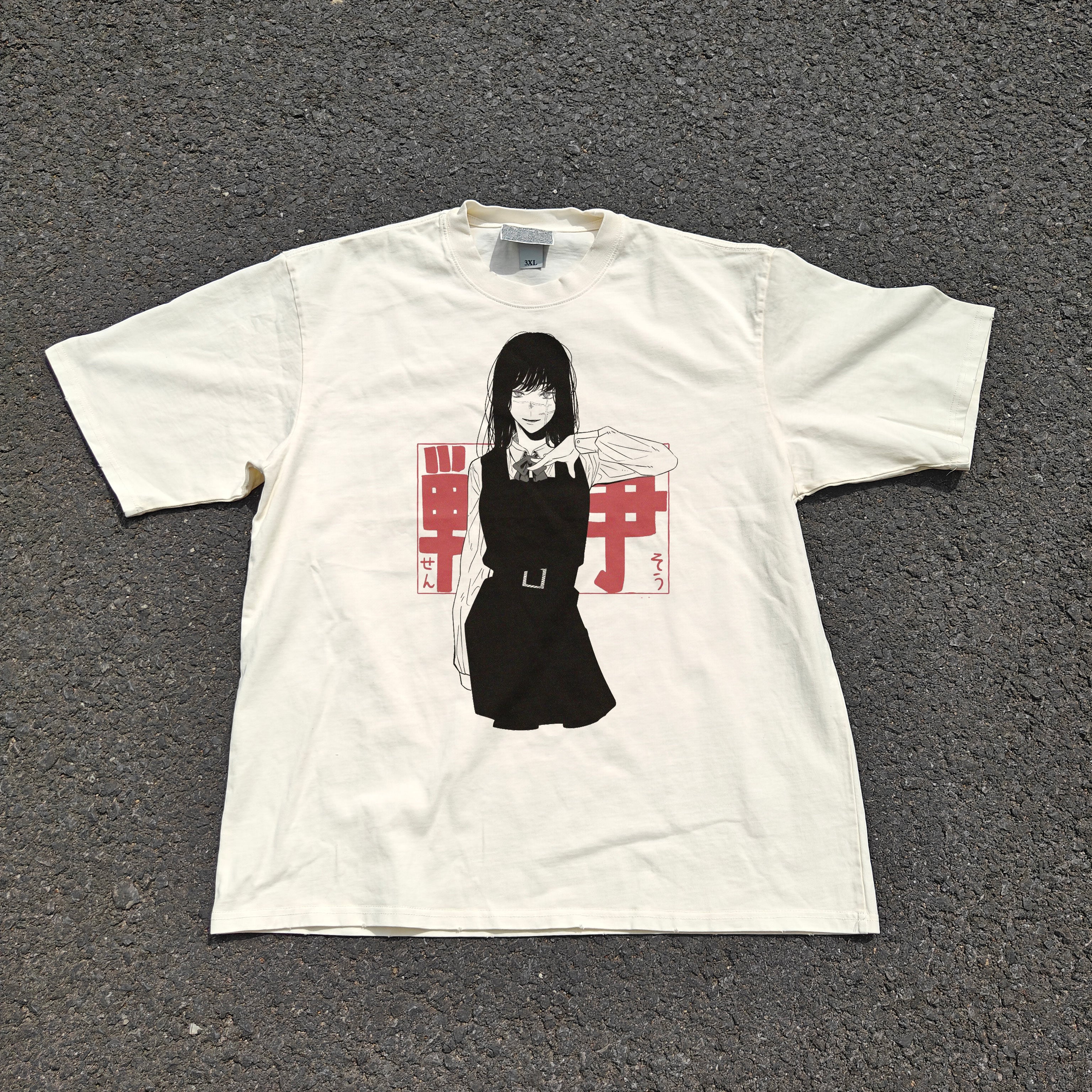 War Devil Doublesided Oversized 330gsm Heavyweight Cotton Baige T-Shirt