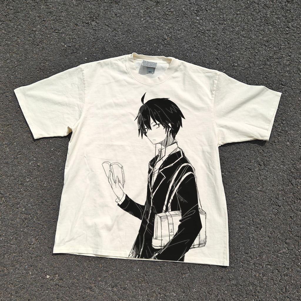 Hikigaya Hachiman Oversized 330gsm Heavyweight Cotton Baige T-Shirt