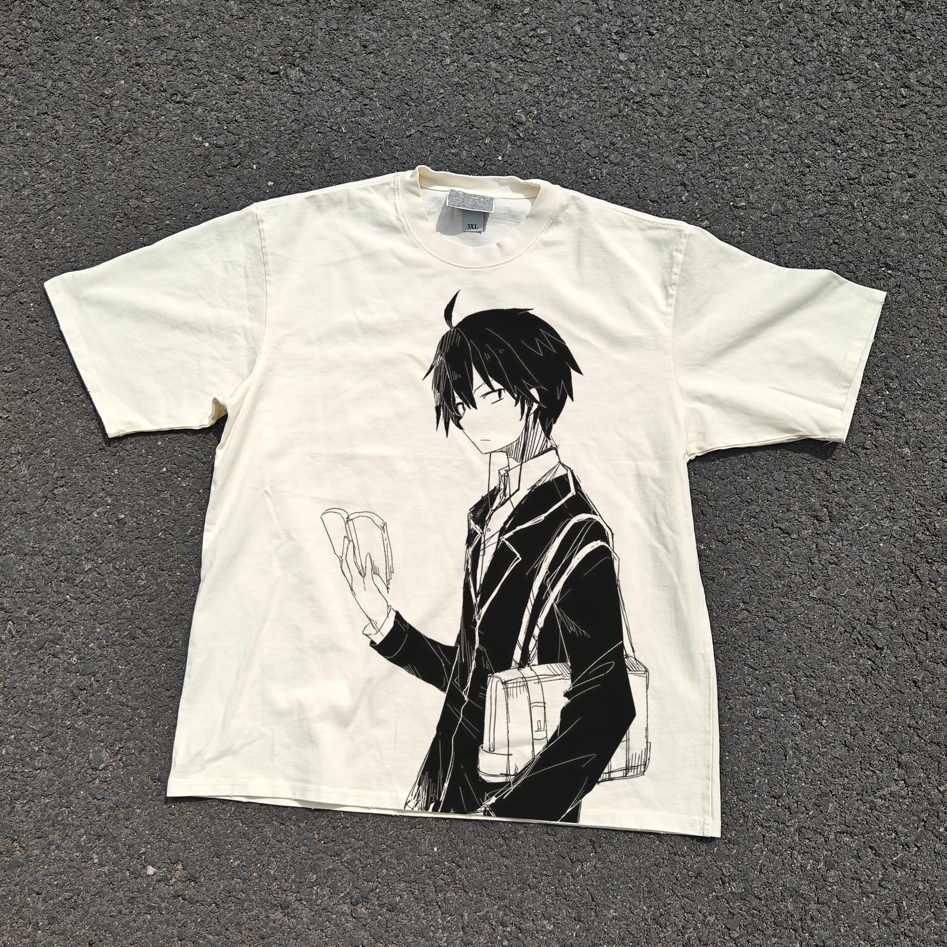 Hikigaya Hachiman Oversized 330gsm Heavyweight Cotton Baige T-Shirt