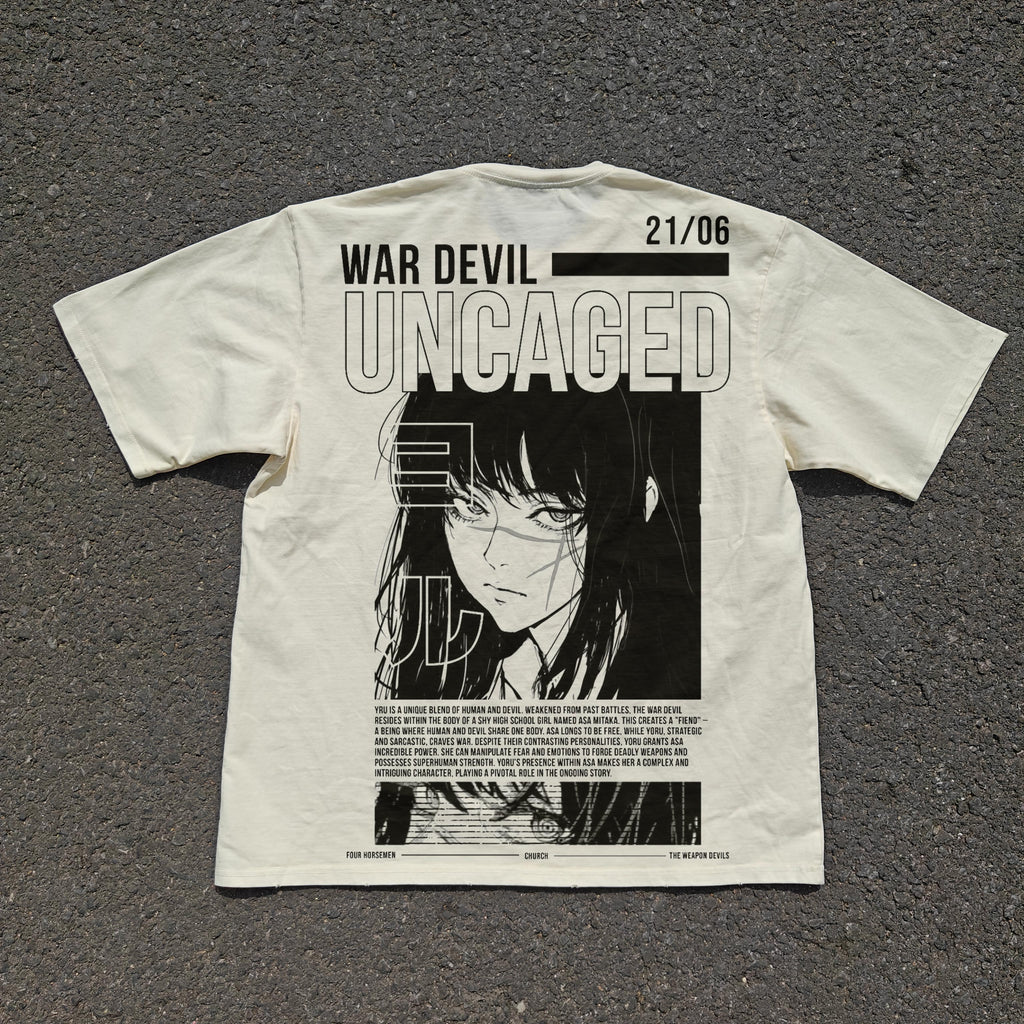 War Devil Doublesided Oversized 330gsm Heavyweight Cotton Baige T-Shirt